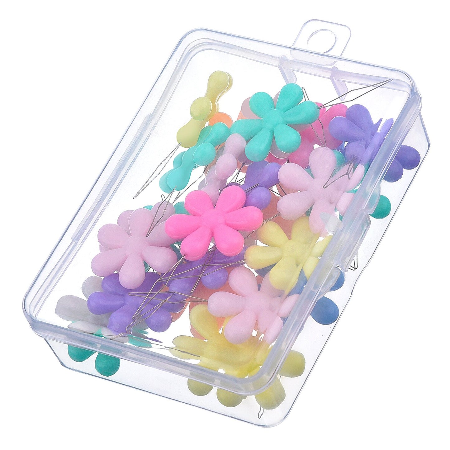 TecUnite 30 Pieces Needle Threaders with Clear Box Multicolor Plastic Flower Head Wire Loop Needle Threader for Hand Sewing