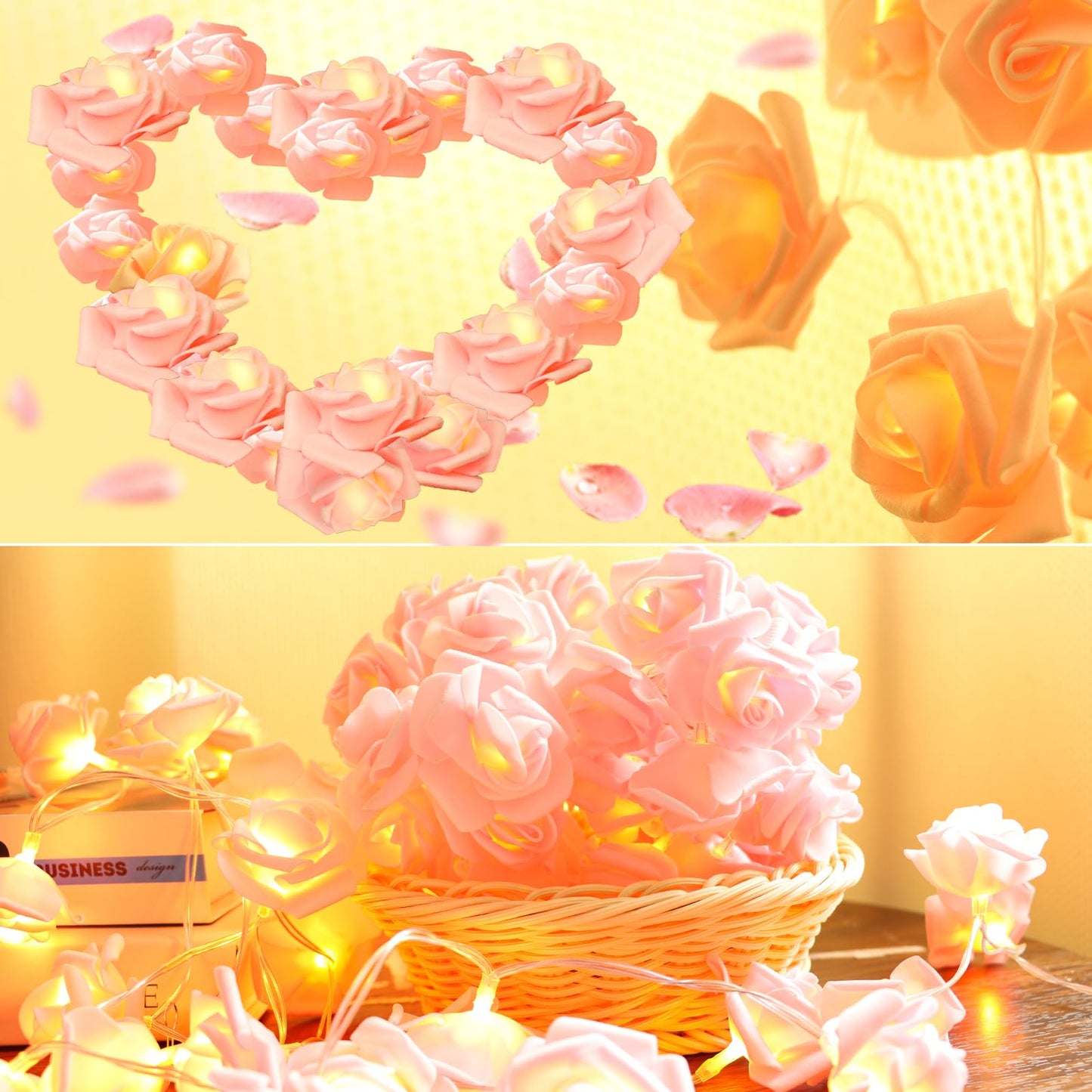 30 LEDs Valentine's Day Rose Flower String Lights,Battery Powered Lighting Pink Rose Decoration for Valentine's Day Mother's Day Wedding Party