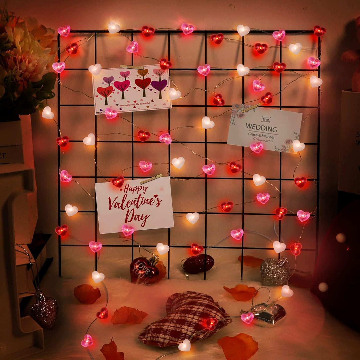 Valentine's Day Decorations Heart String Lights 10FT 30 LED Battery Powered, Heart Fairy Lights Romantic Decor for Home Bedroom Gift Party Christmas