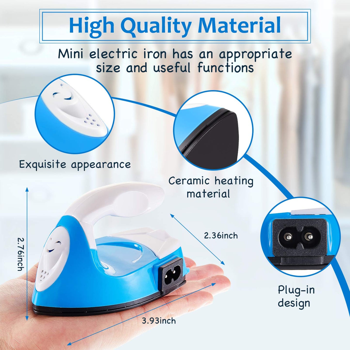 Mini Craft Iron Mini Heat Press Mini Iron Portable Handy Heat Press Small Iron with Charging Base Accessories for Beads Patch Clothes DIY Shoes T-Shirts Heat Transfer Vinyl Projects (Blue)