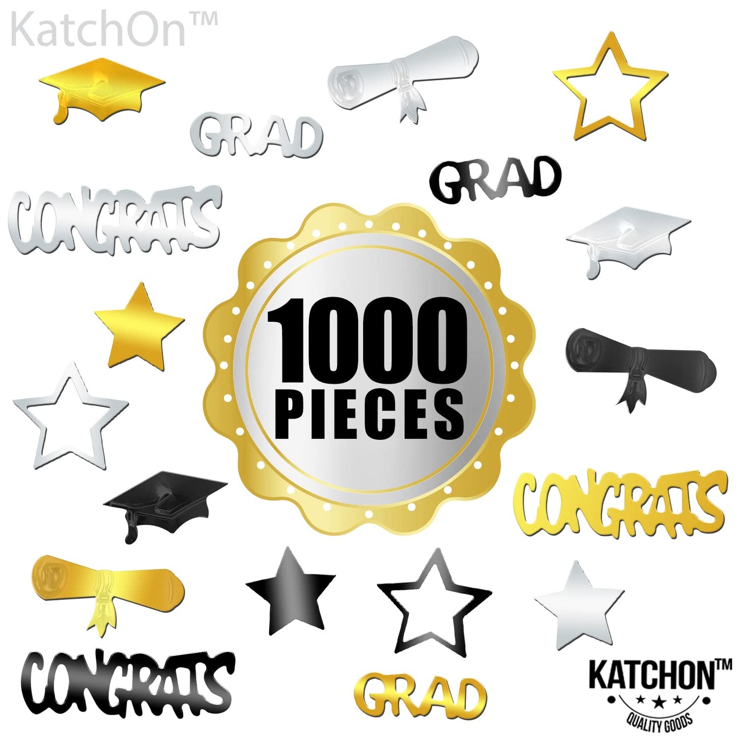 Black and Gold Grad Graduation Decorations 2026 - Pack of 1000, Congrats Grad Graduation Confetti 2026 | Grad Confetti Class of 2026 for Black and Gold 2026 Graduation Decorations, KatchOn