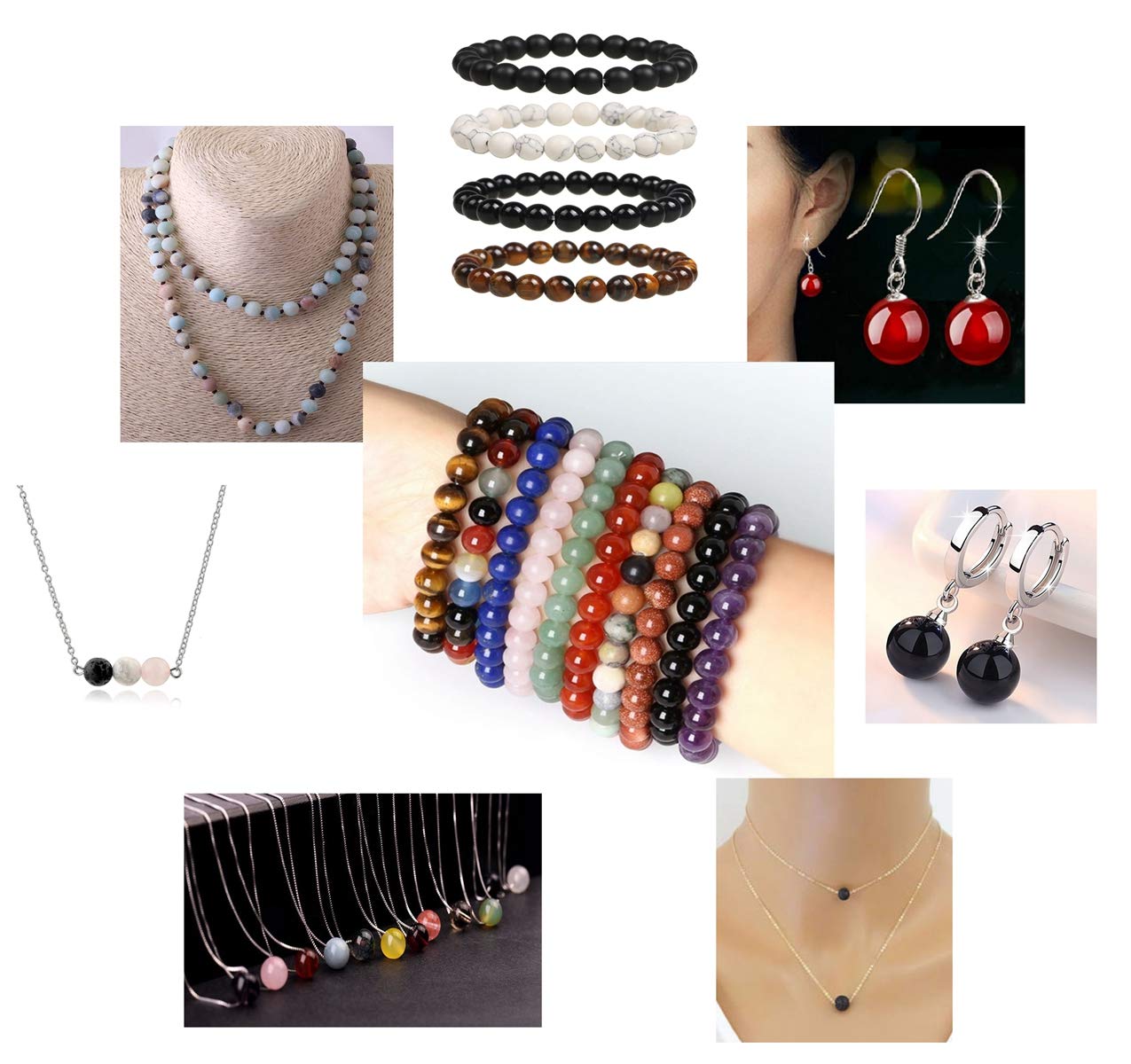 7 Chakra Natural Stone Beads Mixed 100pcs 8mm Round Genuine Real Stone Beading Loose Gemstone Amethyse Color DIY Smooth Beads for Bracelet Necklace Earrings Jewelry Making