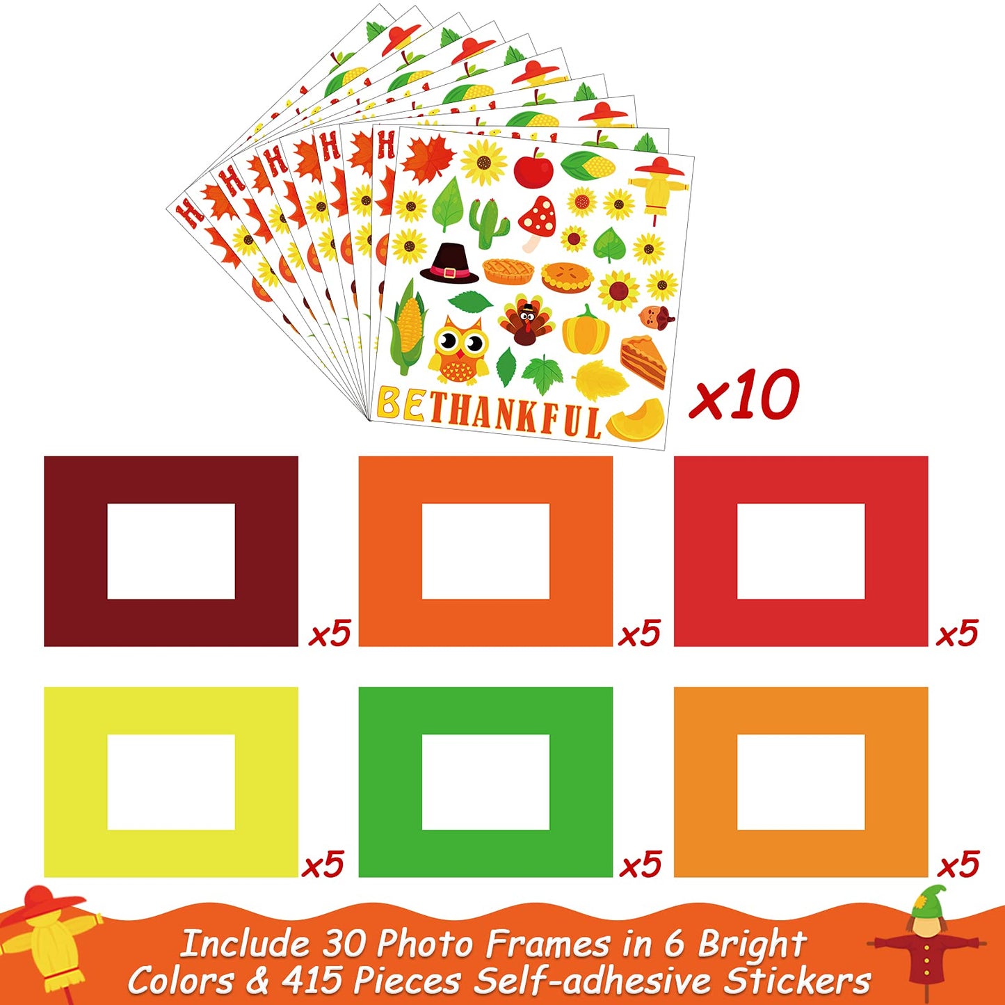 chiazllta 30 Packs Fall Picture Frame Craft Kits for Kids, DIY Thanksgiving Pumpkin Maple Leaf Turkey Craft Autumn Holiday Art Favor Home Class Kindergarten Game Activities