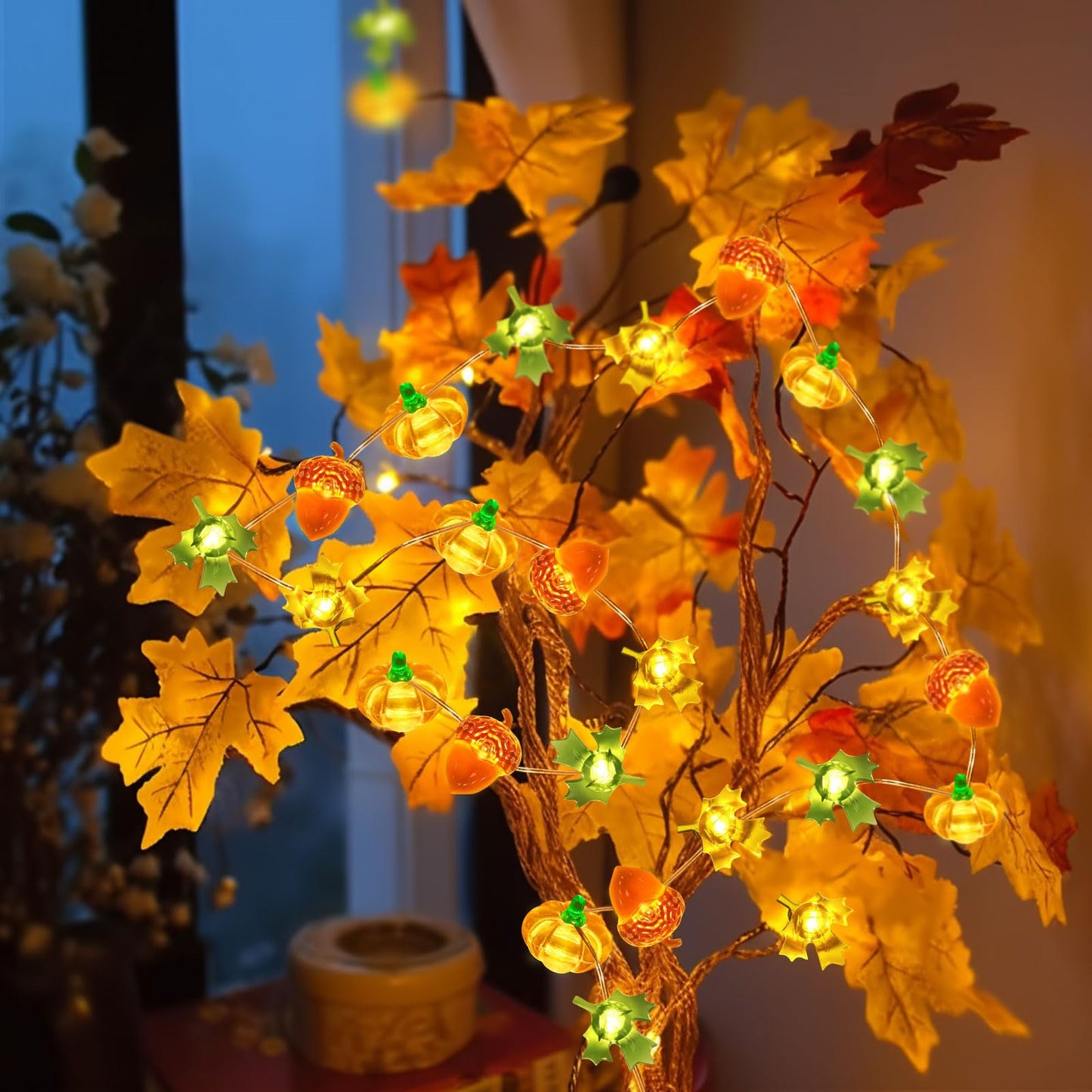 Coquimbo Fall Decorations for Home, 10ft 30 LED Pumpkin Maple Leaf Lights Battery Operated Fairy String Lights Autumn Harvest Table Indoor Outdoor Decor Halloween Thanksgiving Party Decorations Gifts