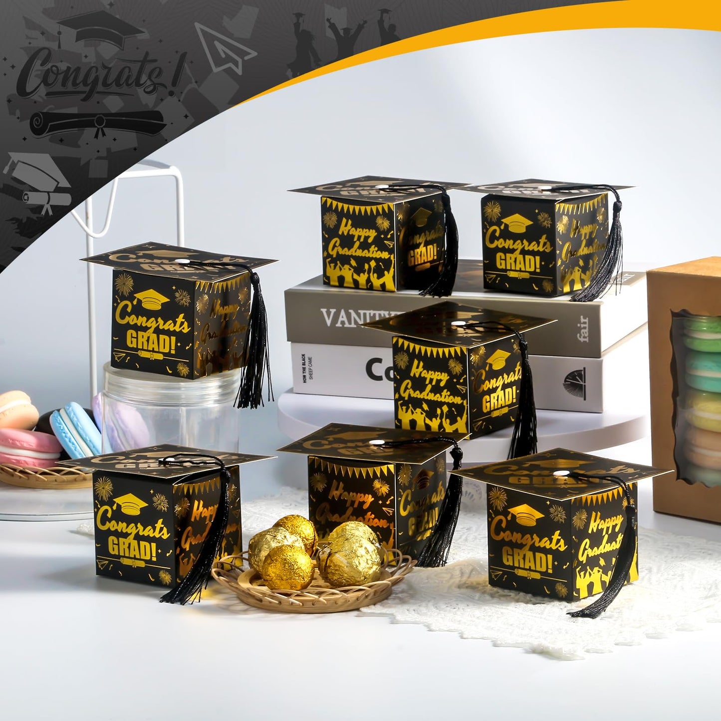 COTOPHER 36 Pack Mini Graduation Cap Gift Boxes, Class of 2026 Graduation Candy Boxes with Tassel, Small Treat Chocolate Box Centerpieces for Tables Party Decorations Graduate Favors Supplies