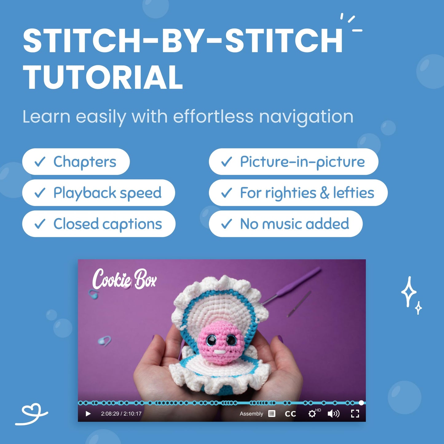 Cookie Box Crochet Kit for Beginners - Learn to Craft Amigurumi Stuffed Animals - Knitting Gift for Kids (13+) and Adults - Beginner-Friendly Yarn - Stitch-by-Stitch Video Tutorial - Oyster Pearl