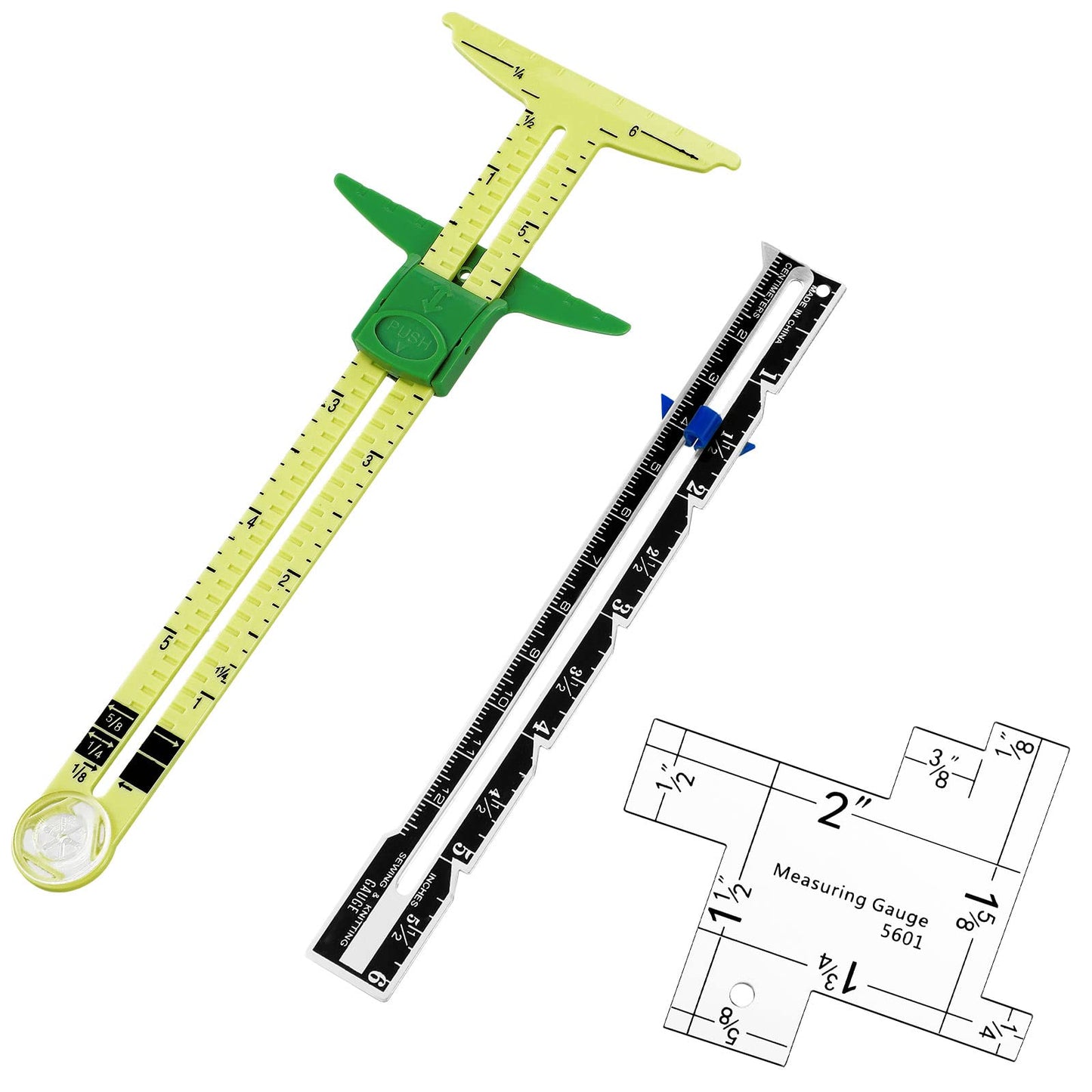 Sewing Gauge 3 Piece Seam Gauges for Sewing Fabric Hem Ruler T Shape Sewing Rulers 5 in 1 Sliding Gauge Sewing Tool for Knitting Crafting Sewing Beginner Supplies, 3 Styles