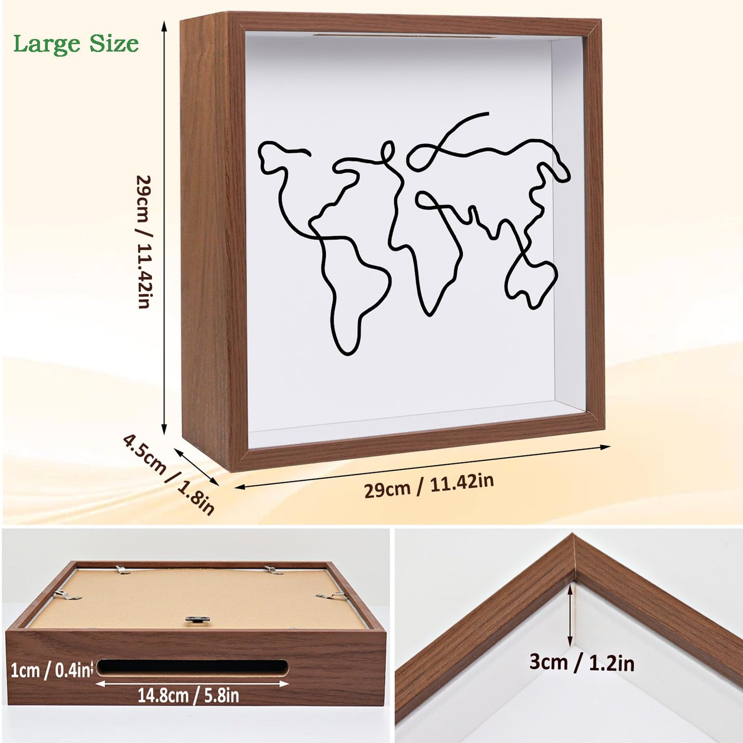 Adventure Archive Box 12x12inch Gifts for Dad Father From Wife/Daughter/Son, Wooden Travel Shadow Box with Slot, Loading Tickets Display Case Memories Travel Box Frame for Keepsake, Dark Brown