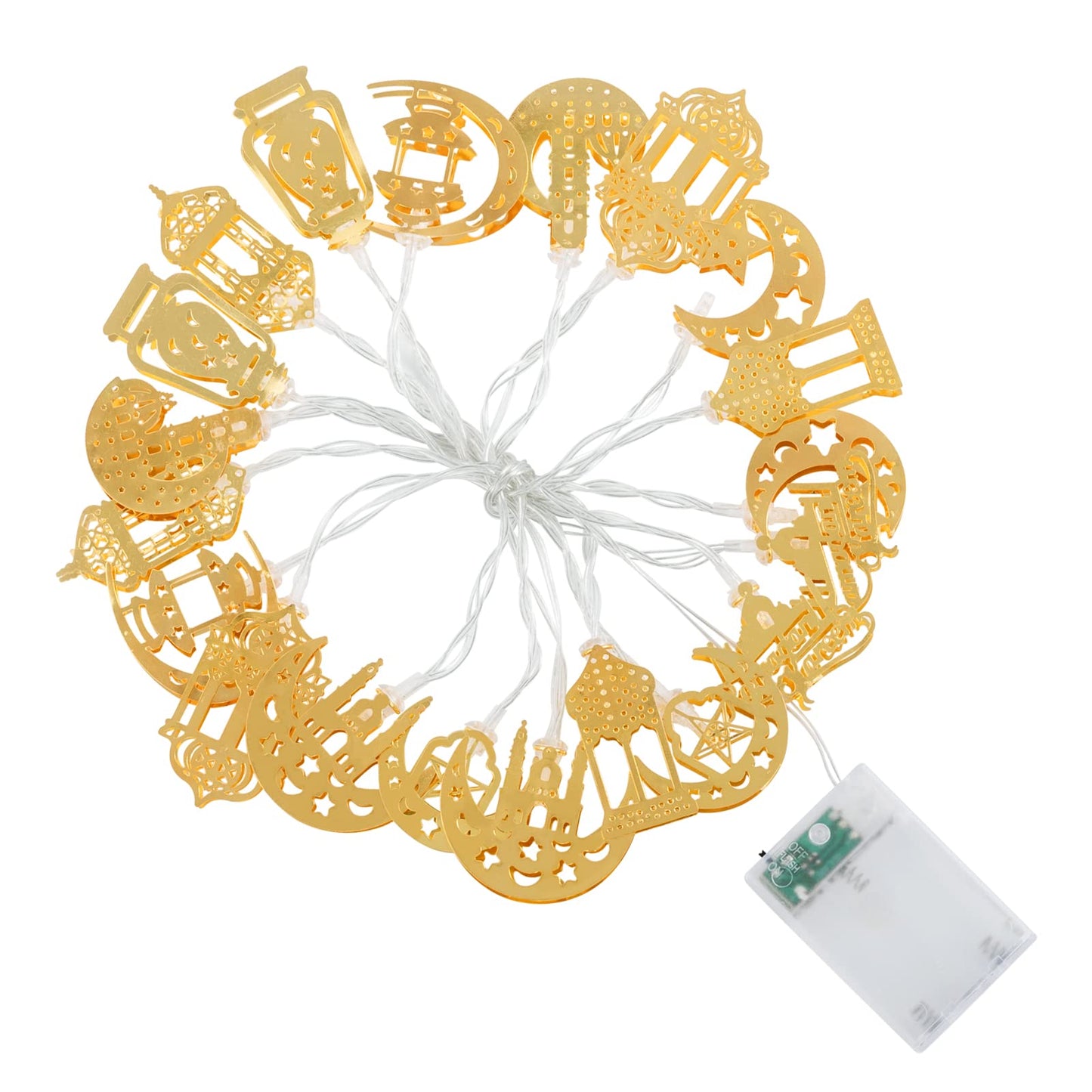 Ramadan Eid String Light - 9.8 ft 20 LEDs Mubarak String Light, Muslim String Decor with Moon Star Kerosene Lantern Palace Ornaments for Islamic Indoor Outdoor Home Garden Party Supplies - White Bulb