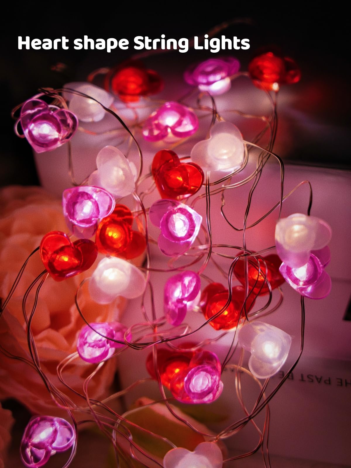Valentine's Day Decorations Heart String Lights 10FT 30 LED Battery Powered, Heart Fairy Lights Romantic Decor for Home Bedroom Gift Party Christmas