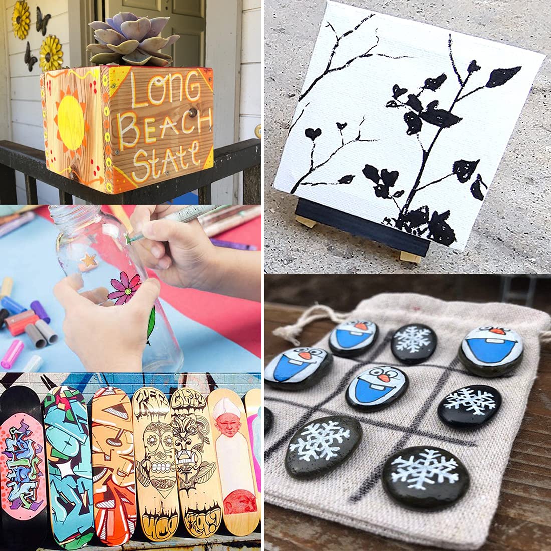 White Acrylic Paint Marker Pens - 2-3mm Medium Tip, 6 Pack Permanent White Water Based Paint Pen for DIY Projects, Paintings for Rock, Fabric, Wood, Leather, Metal, Ceramics, Paper, Glass, Plastic