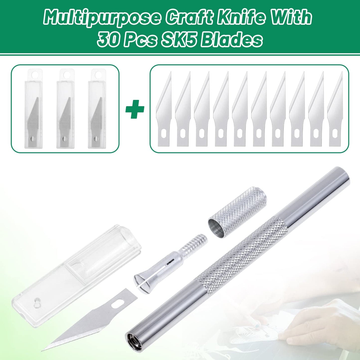 Anezus Exacto Knife with Hobby Mat for Crafts, Self Healing Cutting Mat Hobby Knife with 30 PCS Exacto Blades Precision Knife for Art and Crafts Paper Scrapbooking Stencil (Black)