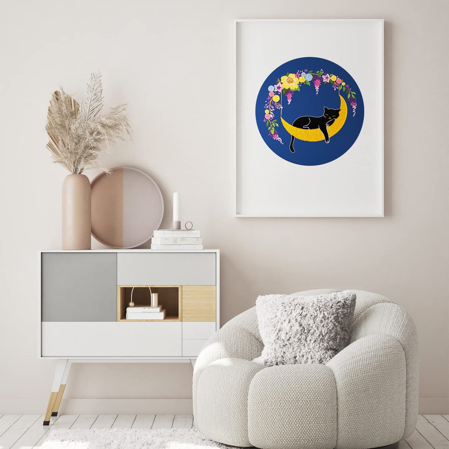 Louise Maelys Cat Moon Embroidery kit for Beginners,Cross Stitch Kits for Adult Including Cloth,Hoop, Color Threads,Needles and Instruction