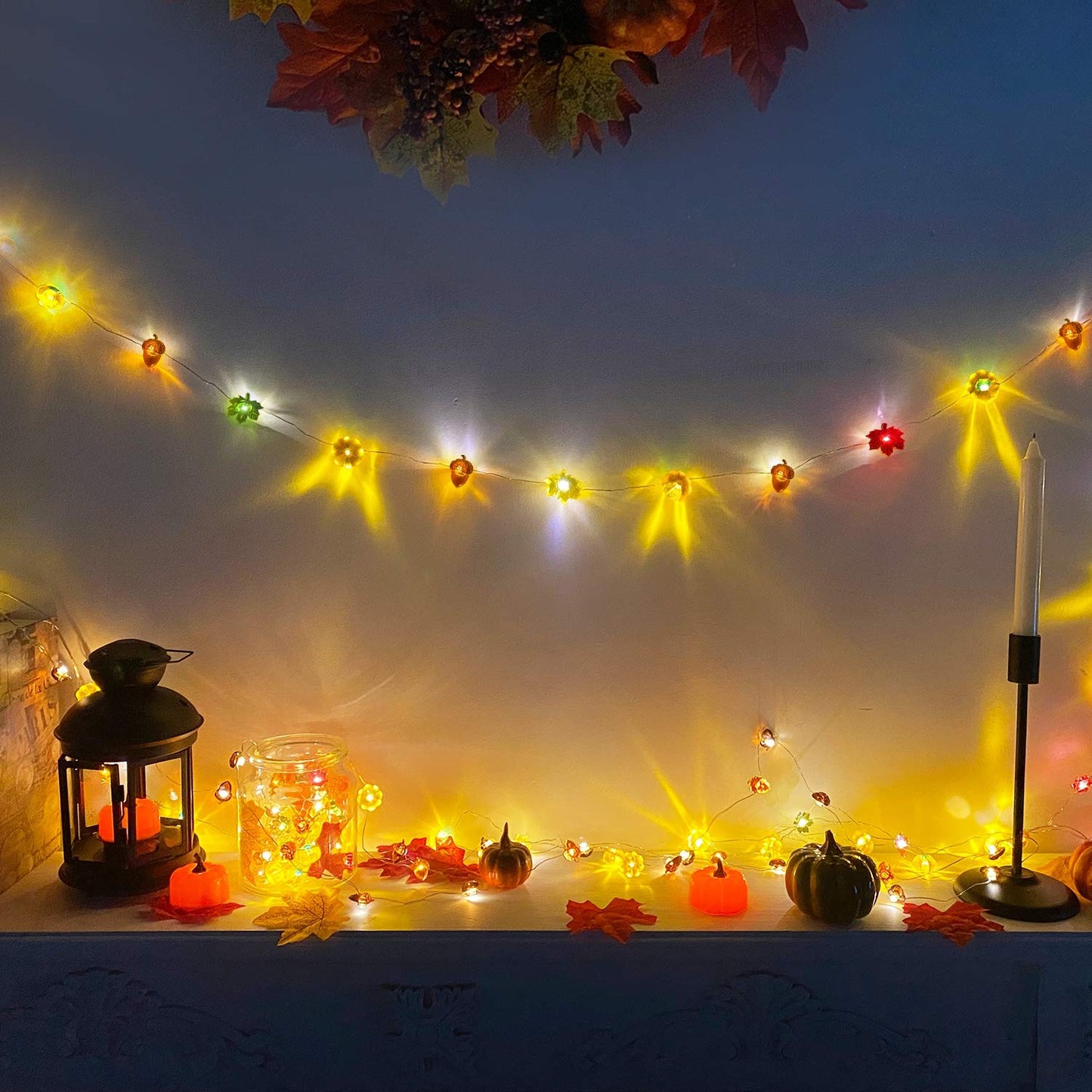 TURNMEON Fall Decor 30LED/10Ft 3D Pumpkin Lights Fall Thanksgiving Decorations, 3 in 1 Battery Powered Fall Lights Pumpkin Decor, Fall Garland Lights Indoor Outdoor Thanksgiving Halloween Decor Autumn