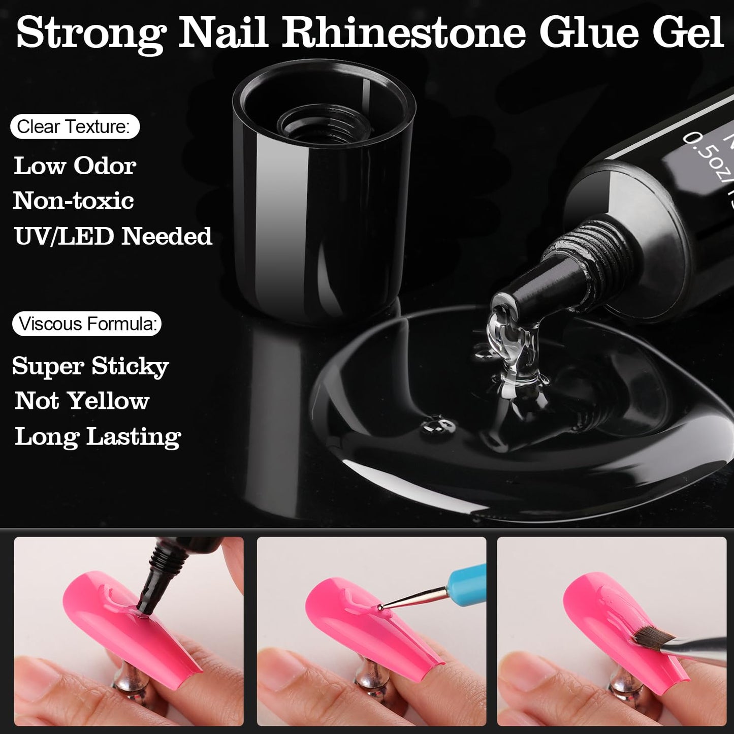 Rhinestones for Nails & Pearls, Manicure Kit with Nail Rhinestone Glue Gel, Flatback Glass Crystal AB + Clear Gems, White & Beige Half Round Pearls, Gem Glue for Nails (UV/LED Needed) with Tools