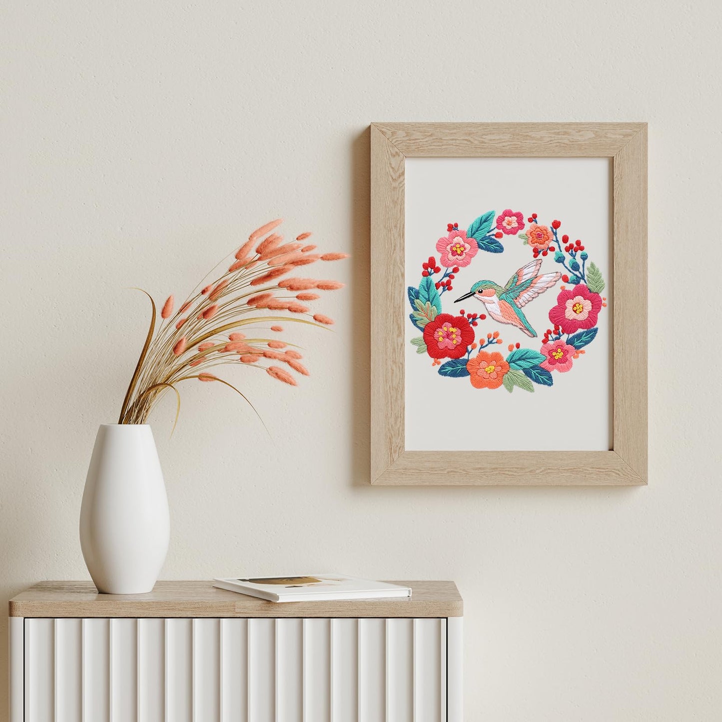 Hummingbird Embroidery Kits for Beginners,Cross Stitch Kit for Adults,DIY Needlepoint with Flowers Pattern