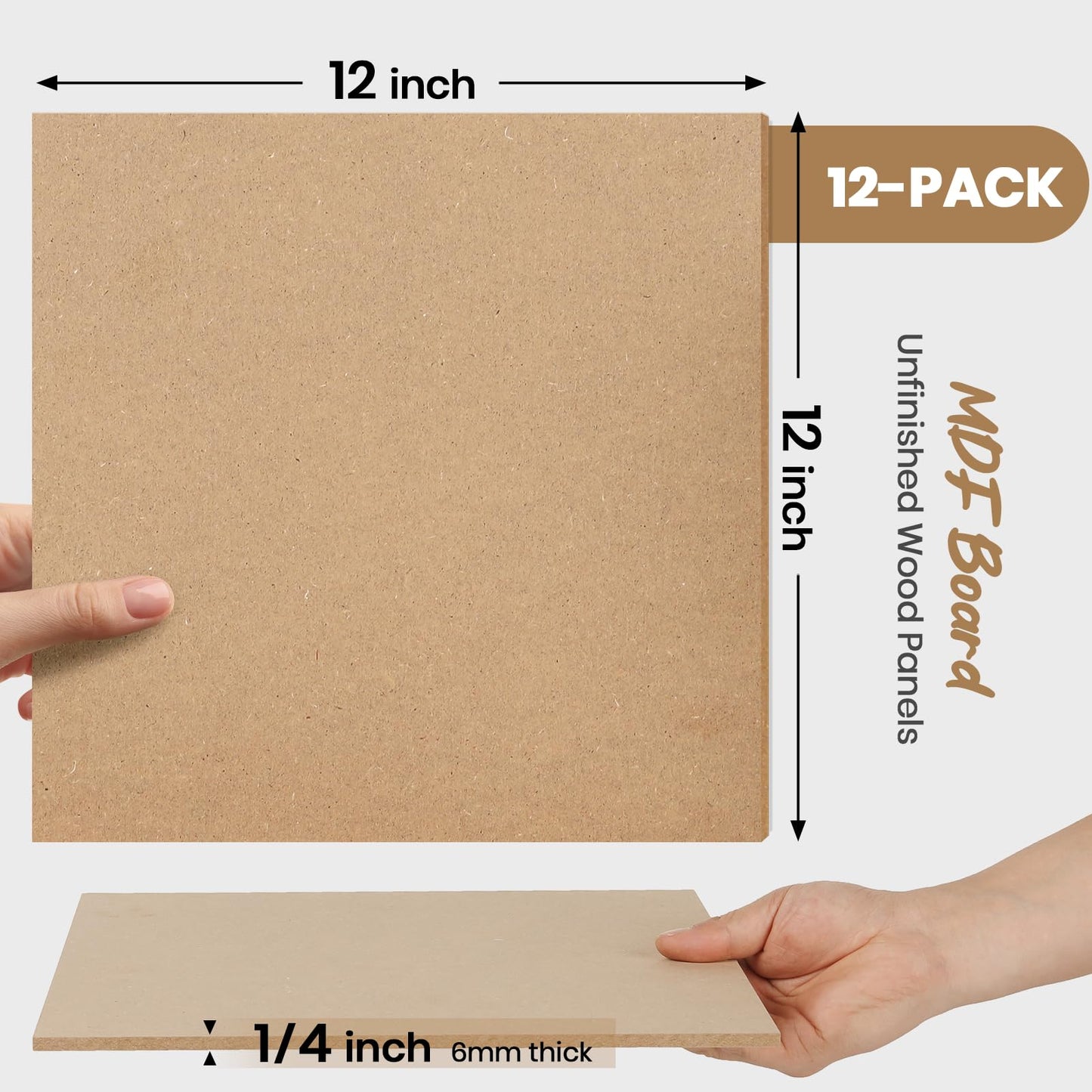 CALPALMY 12-Pack MDF Board 1/4 Inch Thick 12" x 12" Unfinished Wood Panels, 6mm Thick Medium Density Fiberboard Wood Boards for Crafts, Painting, Carpentry, Engraving, Interior Design, and More