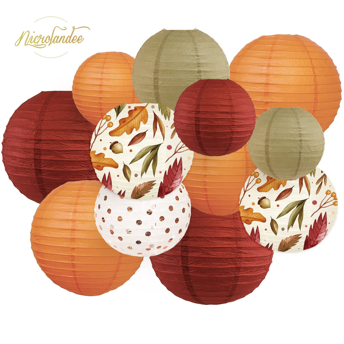 NICROLANDEE 12Pcs Burgundy Orange Maple Leaves Hanging Paper Lanterns