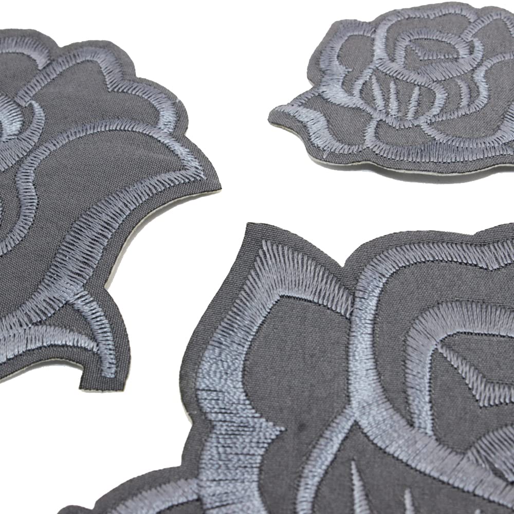 U-Sky Iron on Flower Patches, Embroidery Flower Iron-on Appliques for Clothing Backpacks Jeans Jackets (Deep Gray-3D)