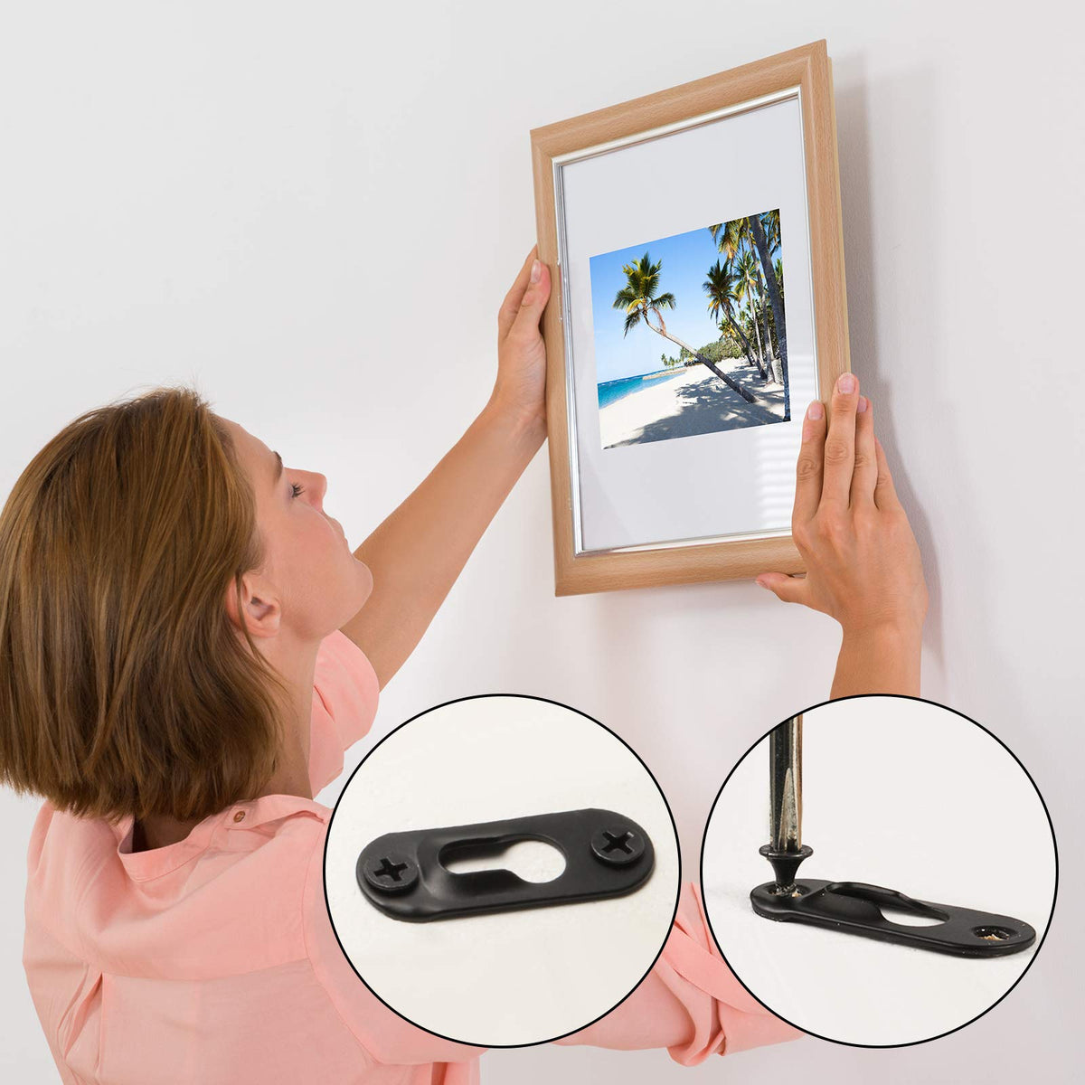 Hotop 40 Pieces Single Keyhole Hangers with 80 Pieces Screws Metal Keyhole Hanging Fasteners Brackets for Mirror Picture Frame Cabinet, 43 x 16 mm(Black)