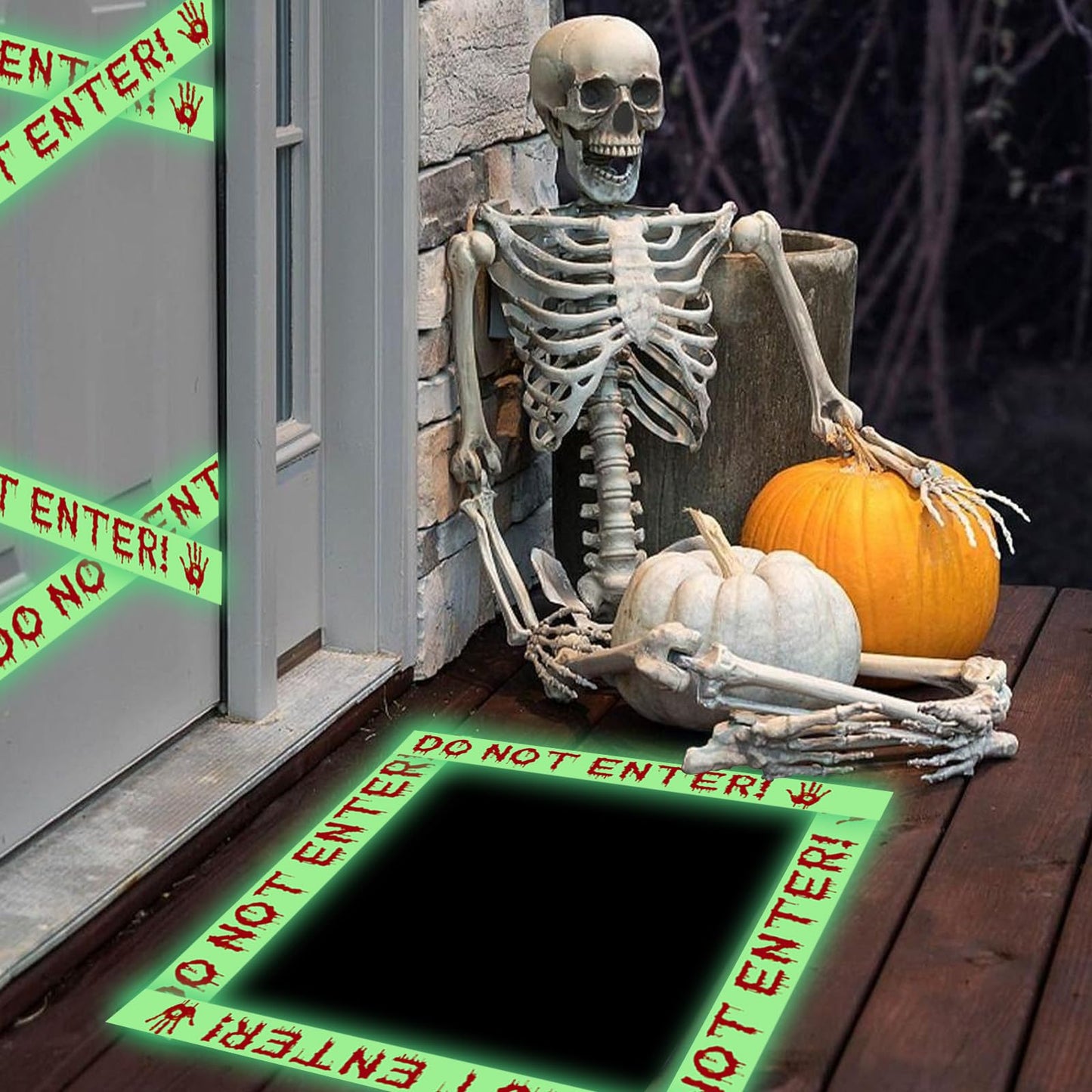 Glow in The Dark Halloween Decorations Caution Tape 2inx16.4ft Do Not Enter Scary Caution Tape Roll Hazard Warning Tapes Indoor Outdoor Barricade Safety Spooky DIY Home Party Door Danger Zones Office