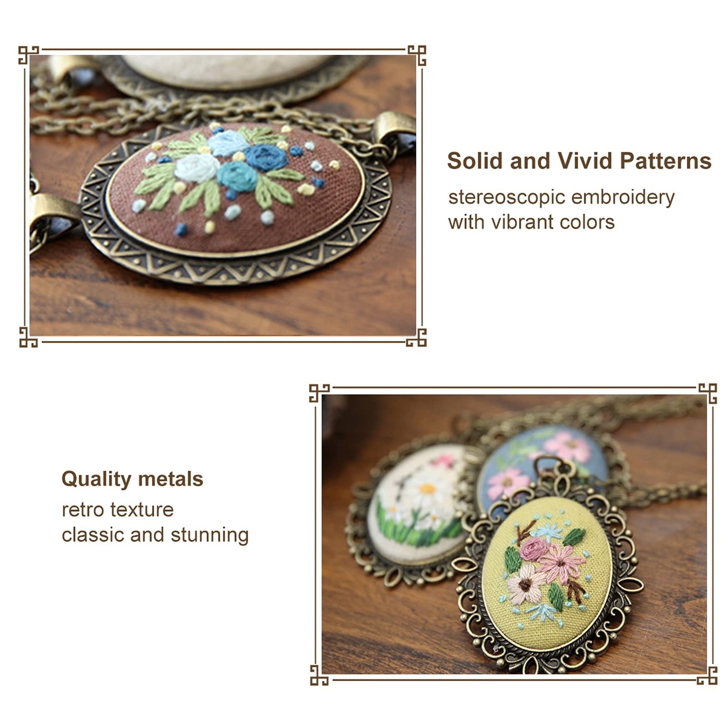 ZOCONE 4 Packs Embroidery Necklace Kits, Embroidery Pendant Kit Mini Cross Stitch Kit with 4 Hoops, Necklace, Pendant, Stamped Pattern Cloth, Instructions, etc., Embroidery Kits for Adults
