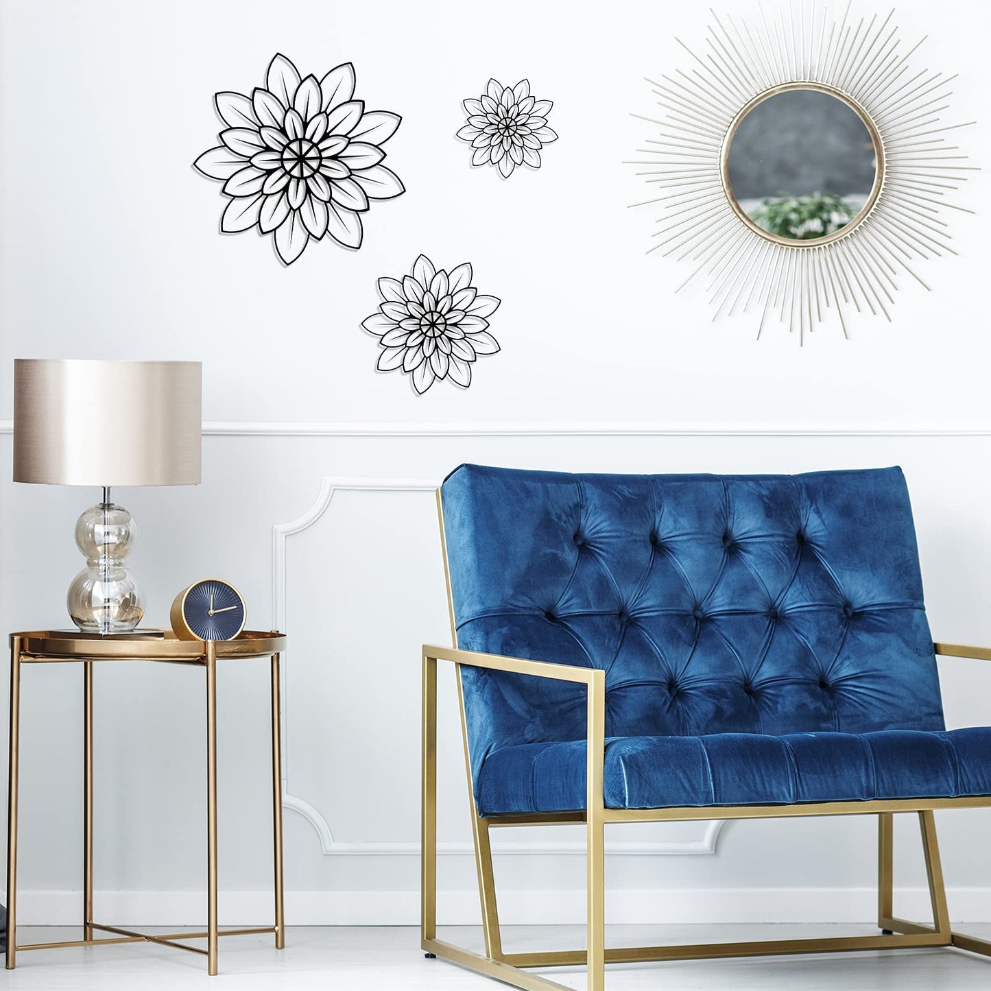 3 Pieces Metal Wall Art Metal Flowers Wall Decor Metal Wall Art Floral Home Decoration for Bedroom Living Room, Bathroom, Kitchen, Outdoor (Black)