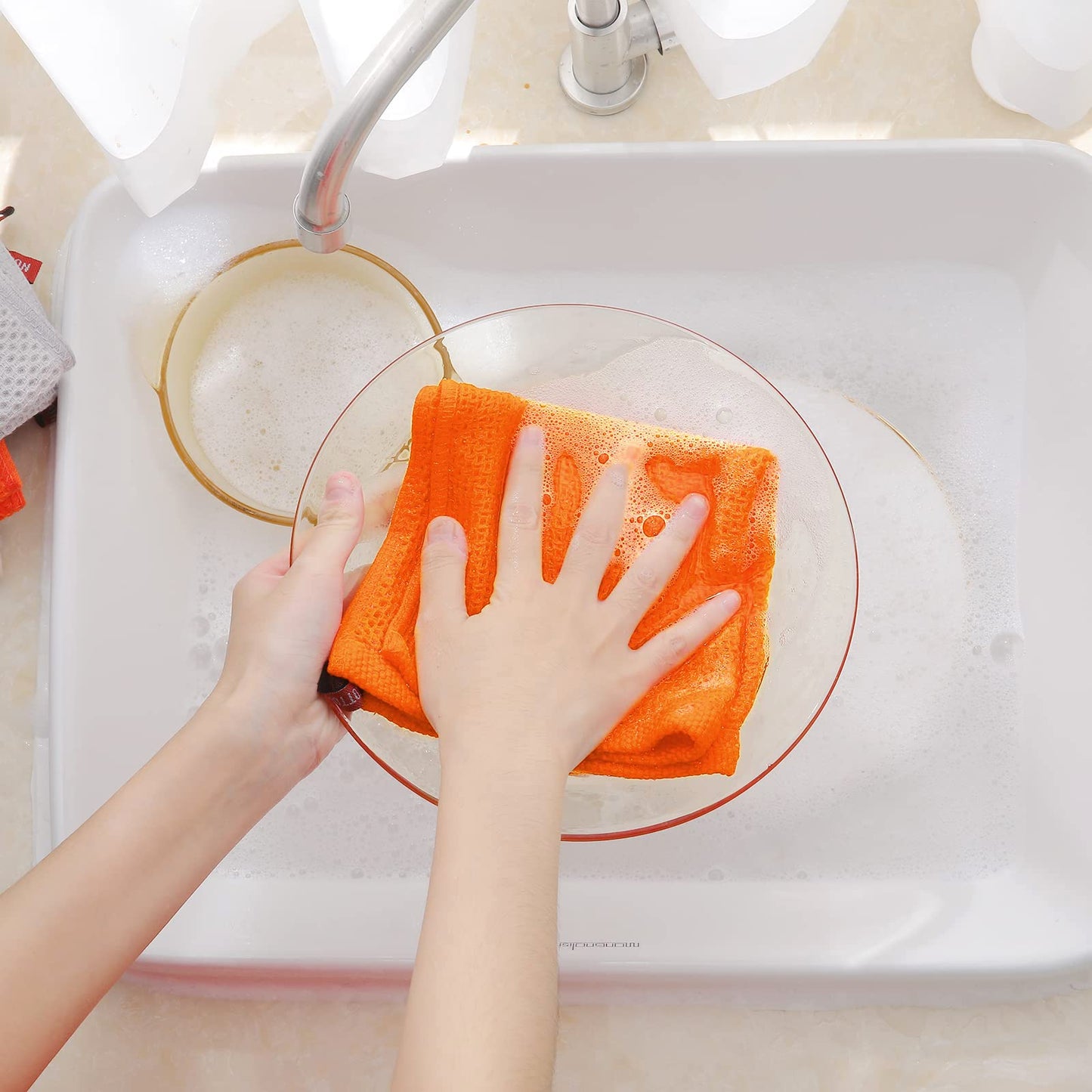 100% Cotton Waffle Weave Kitchen Dish Cloths, Ultra Soft Absorbent Quick Drying Dish Towels, 12 x 12 Inches, 6-Pack, Orange