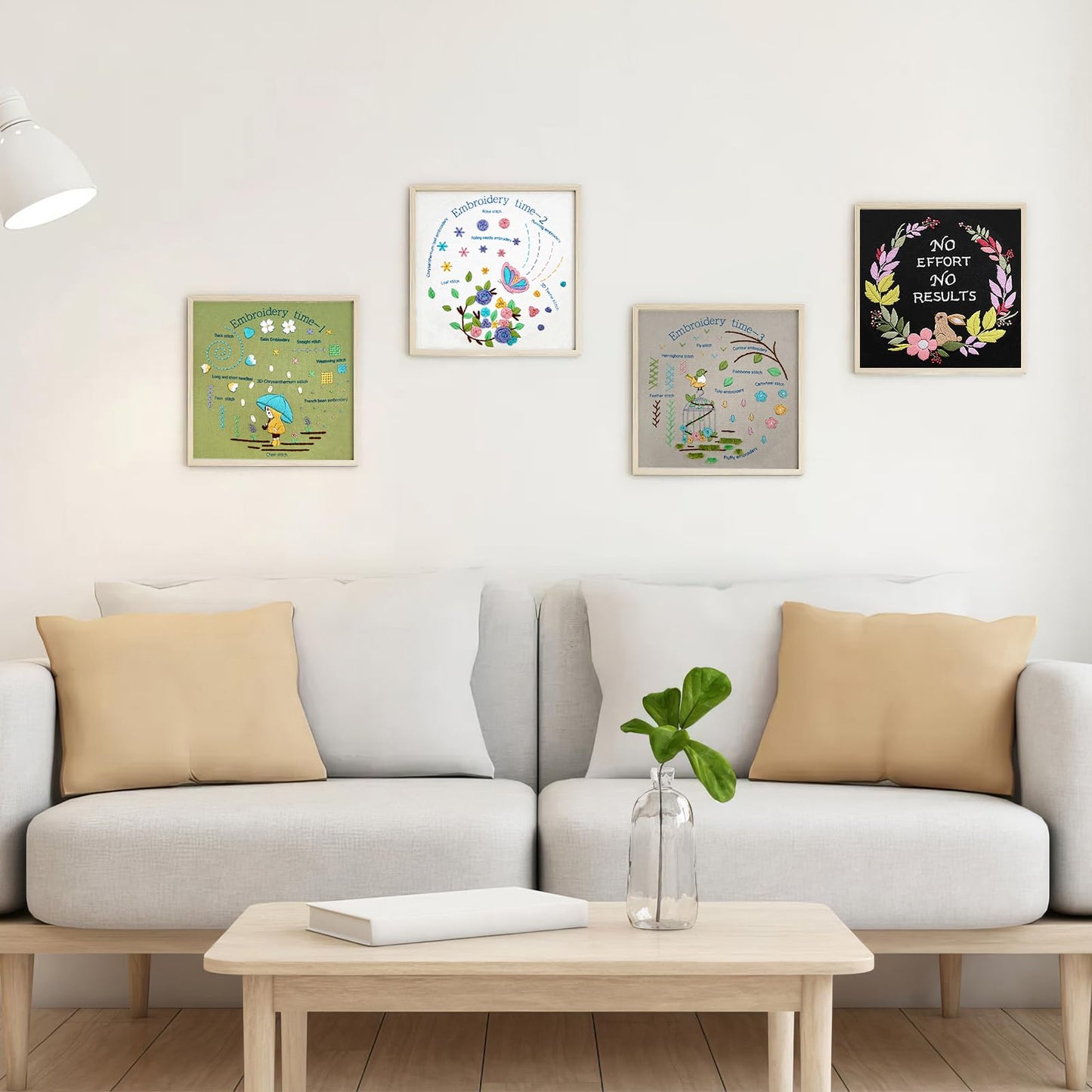 4 Pack Beginner Embroidery Kits for Adults DIY Starter Kit with 33 Stitch Techniques, Stamped Patterns, Embroidery Hoop, Colorful Threads, Tools, Step by Step Instructions & Video Tutorial