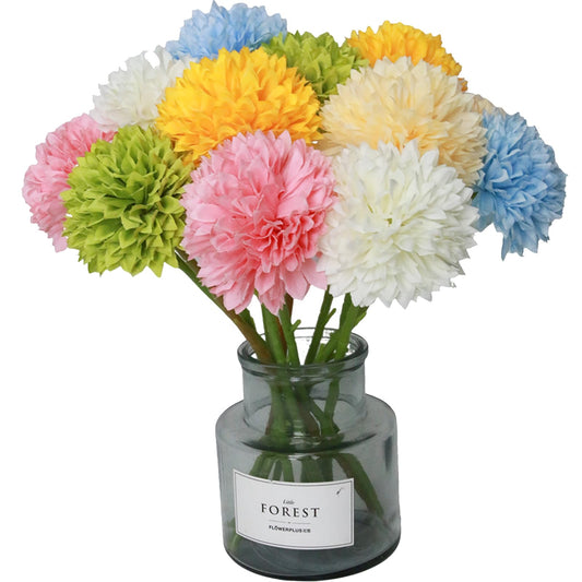 12 pcs Artificial Flowers Easter Faux Ball Chrysanthemum Bouquet Flowers Wedding Bouquet for Spring Home Garden Party Wedding Decoration (Mixed Color)