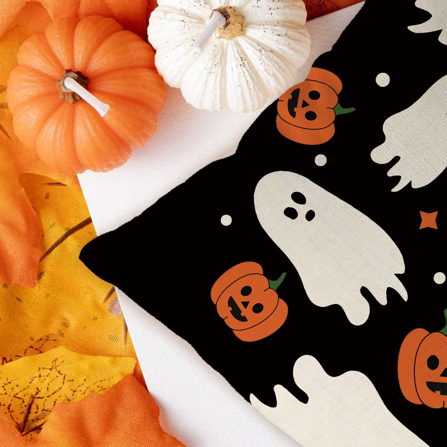 Halloween Pillow Covers 18x18 Inch Ghost Pumpkins Linen Pillowcase Holiday Farmhouse Throw Pillows Indoor Outdoor Couch Cushion Case for Home Sofa Decor