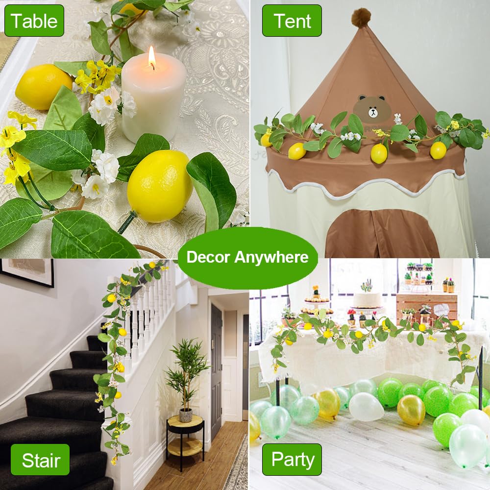 Hamifinee Artificial Lemon Garland with Fairy Lights Spring Summer Greenery Lemon Vine Plant Vivid Fruit Dense White and Yellow Flowers Hanging Wreath for Home Garden Wedding Party Christmas Décor