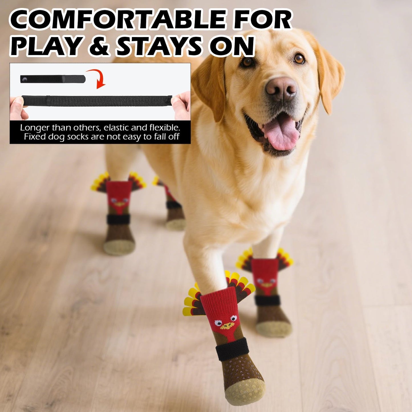 Thanksgiving Anti Slip Dog Socks to Prevent Licking Paws,Boots & Paw Protectors with Grippers,Doggie Booties for Hardwood Floors for Small Medium Large Senior Dogs Lifelike Costume Turkey L