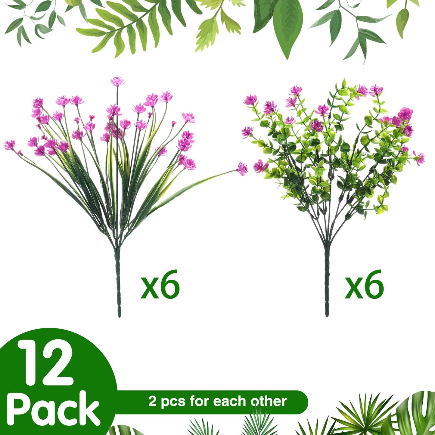 WILLBOND 12 Bundles Artificial Flowers Outdoor, UV Resistant Faux Artificial Plants Shrubs Plastic Flower Bulk for Hanging Planter Porch Window Home Spring Summer Decor(Fuchsia)