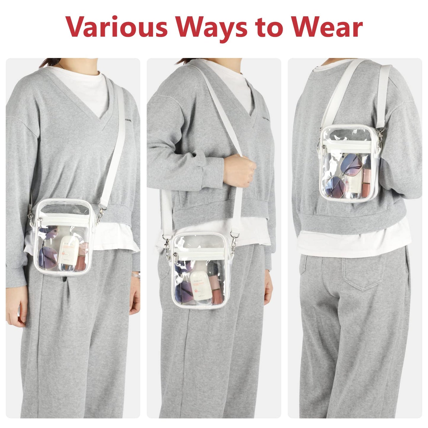 PACKISM Clear Purses for Women Stadium - Clear Bag Stadium Approved Crossbody Bag Adjustable Shoulder Strap for Concerts Sports Festivals Events Game Day, White