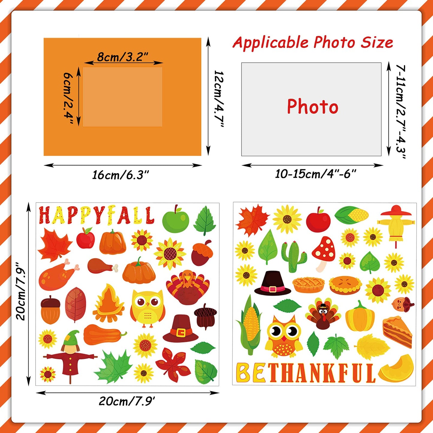chiazllta 30 Packs Fall Picture Frame Craft Kits for Kids, DIY Thanksgiving Pumpkin Maple Leaf Turkey Craft Autumn Holiday Art Favor Home Class Kindergarten Game Activities