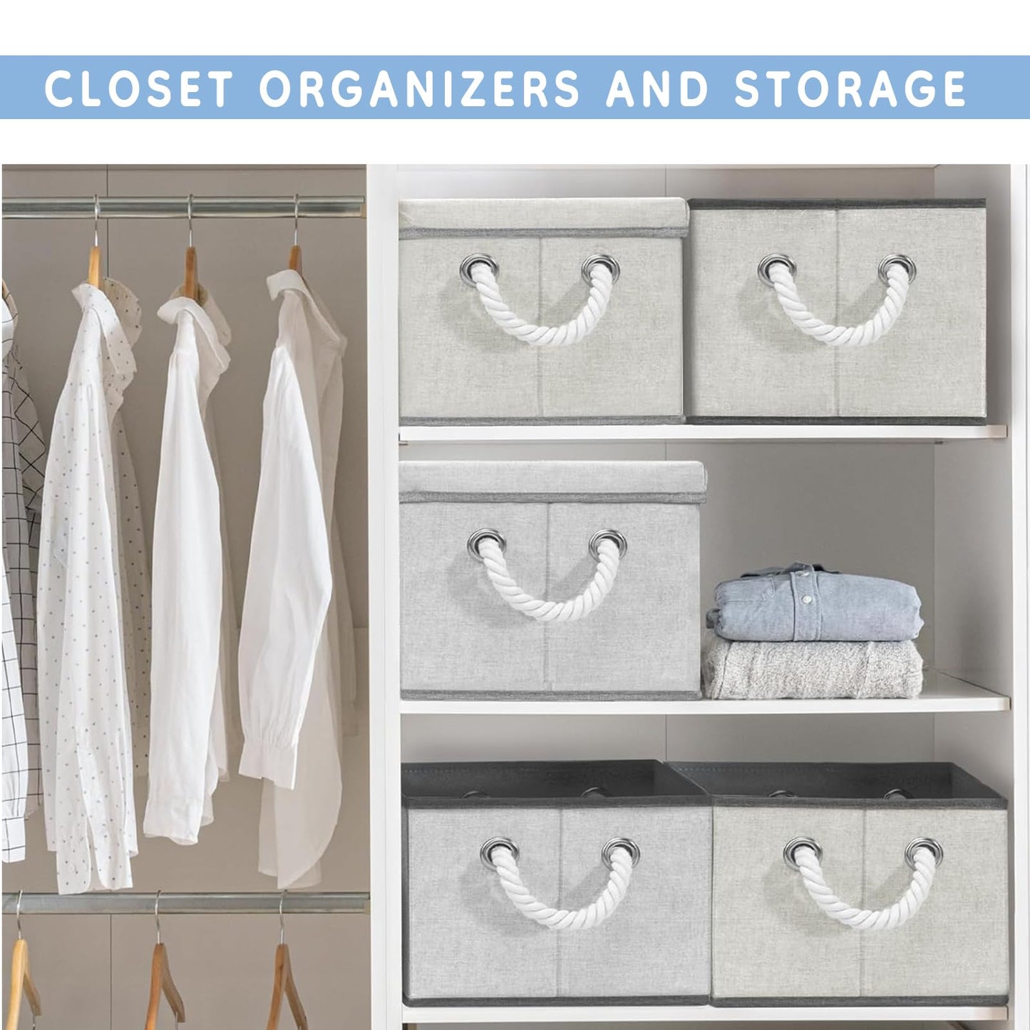 Large Fabric Storage Bins for Shelves with Handles 3 Pack | Storage Baskets for Organizing and Cloth Bins | Folding Rectangle Closet storage bins for Cloth and Magazine,Beige,15"W x 10.5"D x 8.5"H