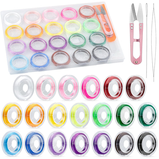 20 Roll FIVEIZERO 0.7mm Flat Elastic Bracelet String Cord, 20 Color High Stretch Beading Elastic String for Bracelets Necklace Jewelry Making, Stretchy Thread Cord for Clay Beads, Crystal & Pony Beads