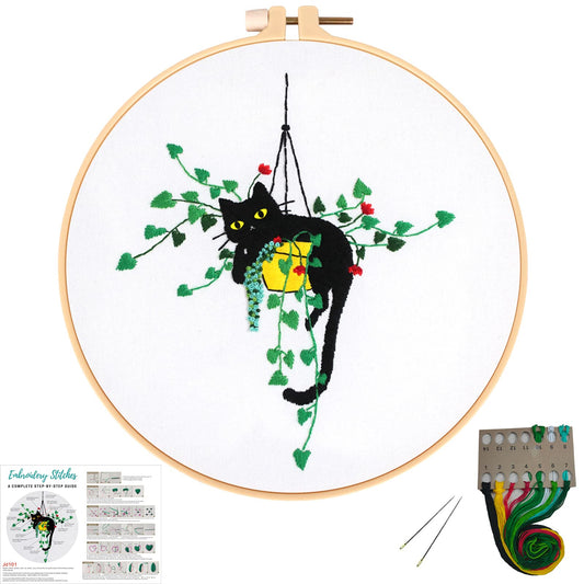 Louise Maelys Embroidery kit for Beginners,Cat Stamped Pattern Cross Stitch Kits for Adult Including Cloth,Hoop,Color Threads,Needles and Instruction