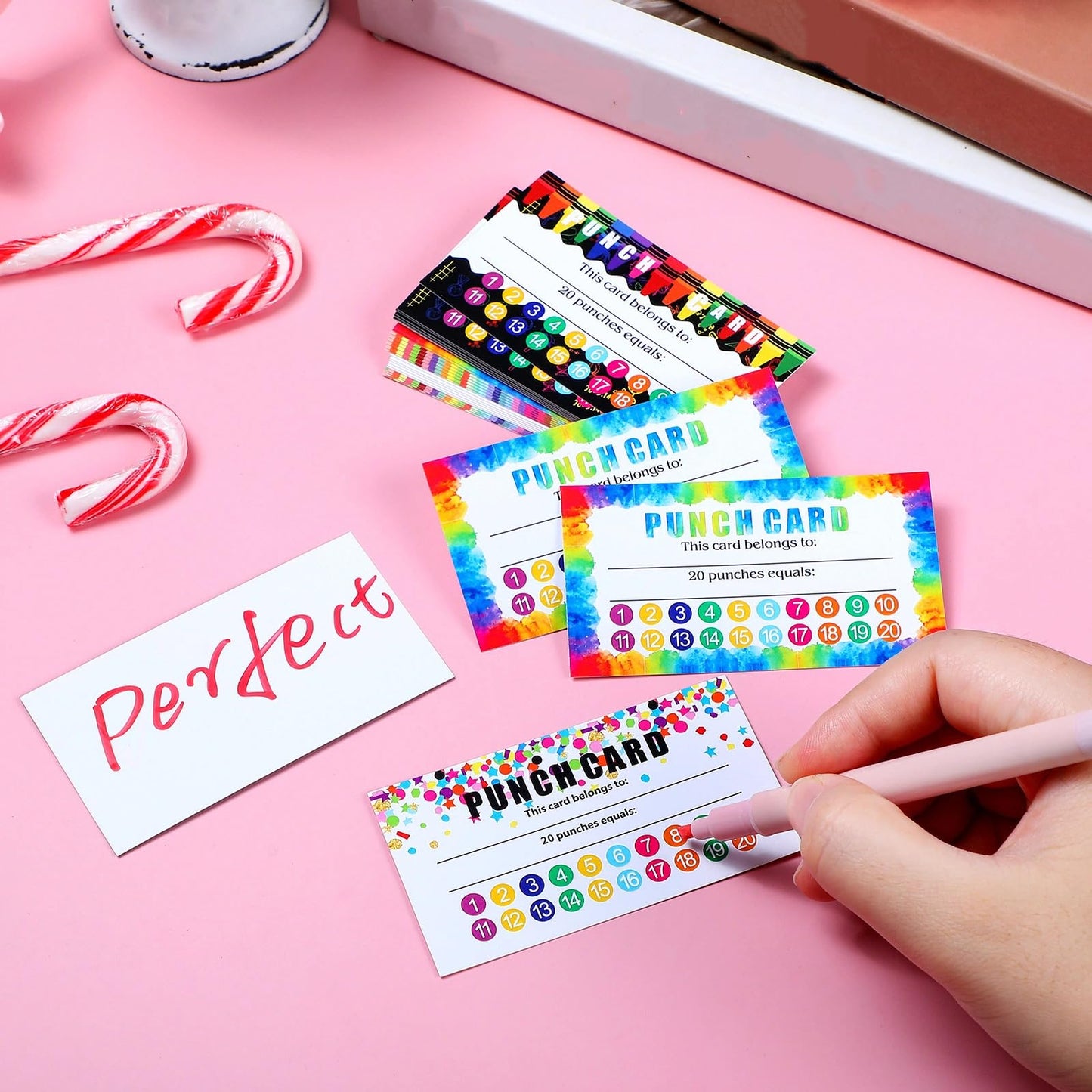 320 Pieces Punch Cards, Incentive Loyalty Reward Card Student Awards Loyalty Cards for Business, Classroom, Kids Behavior, Students, Teachers, 3.5 x 2 Inch, 4 Styles (20 Punches)