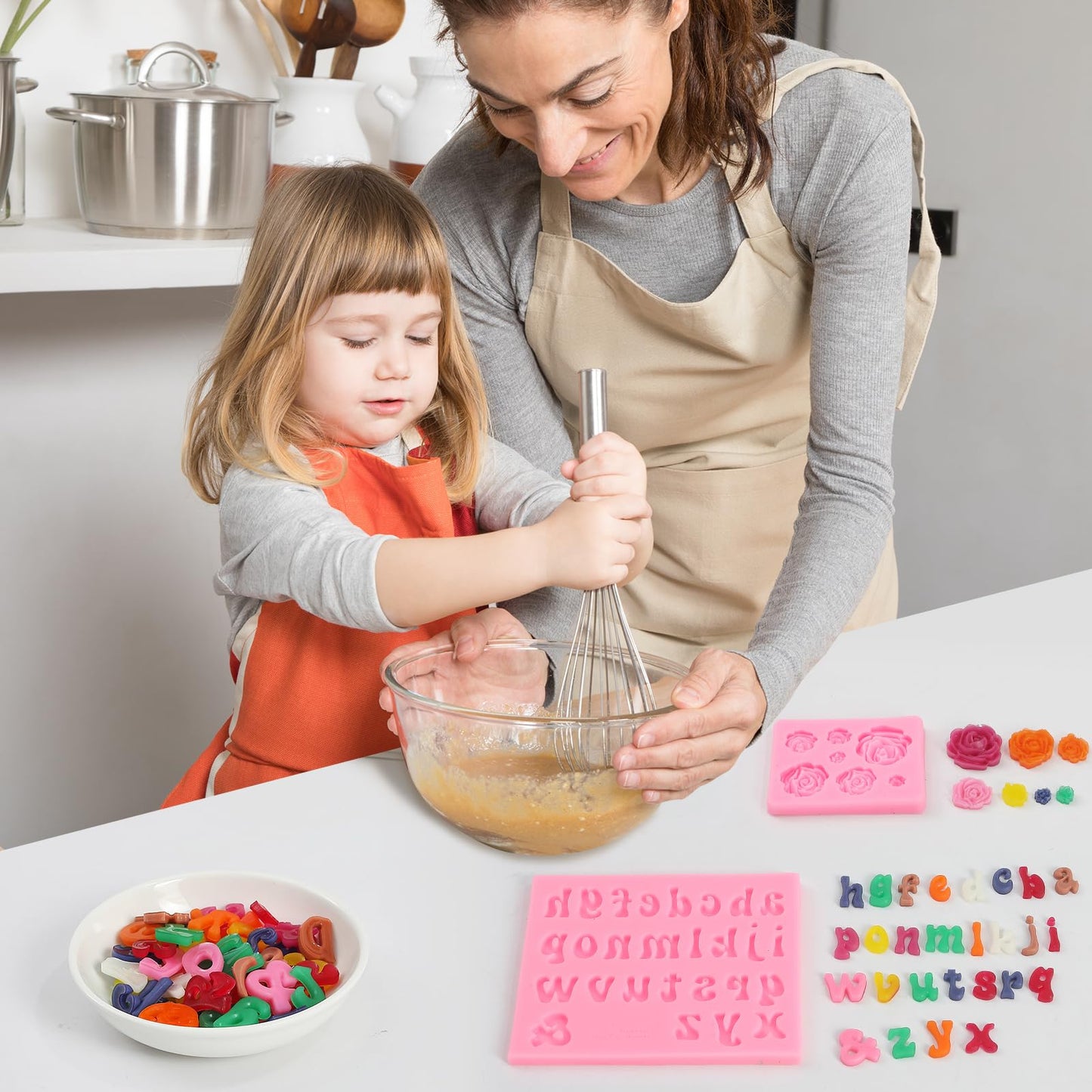 MUYIYAMEI Letter Silicone Mold Alphabet Number Molds Rose Heart Shape Cake Mould for Gummy Baking Candy Making Chocolate Molds Sugar for DIY Crafts Candy Desserts Cupcake Decoration