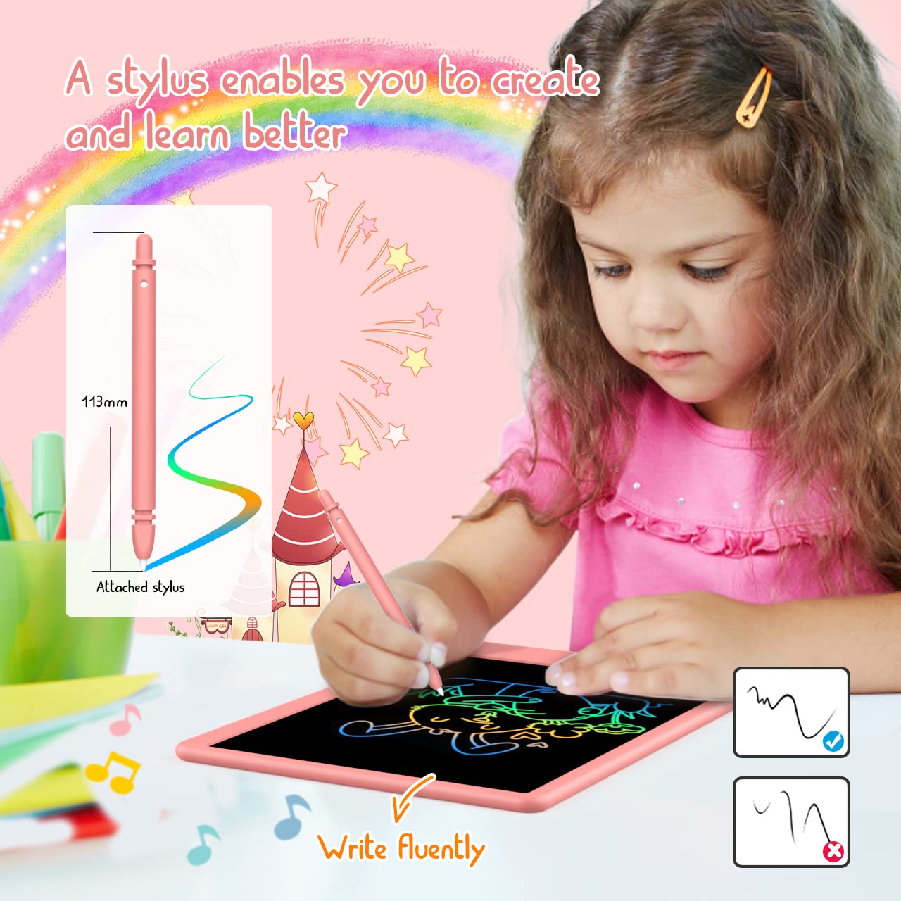 BUKEBU LCD Writing Tablet Doodle Board,10.5 inch Colorful Drawing Pad,Electronic Drawing Tablet, Drawing Pads,Travel Gifts for Kids Ages 3 4 5 6 7 8 Year Old Girls Boys (Pink)