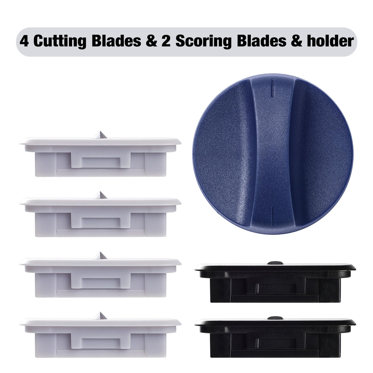 Likart 6-Pack Paper Cutter Replacement Blades kit,Portable Trimmer Cutting Blades Compatible for Portable Trimmer/Basic Trimmer/Roll Holder,4 Cutting Blades & 2 Scoring Blades with a Holder,Blue