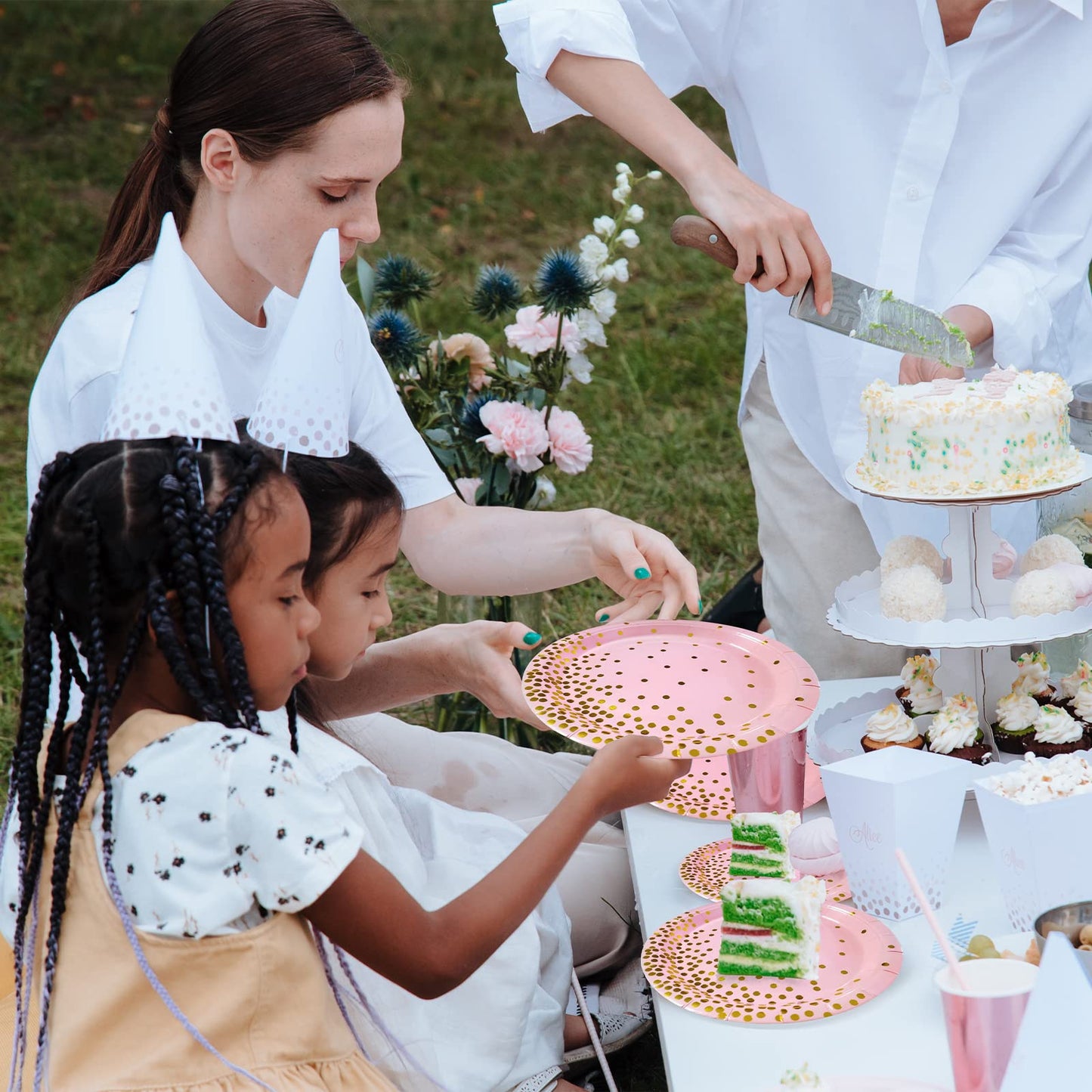 WXLDGHQ Pink and Gold Party Supplies,Serves 35 Guests Pink Paper Plates and Napkins,Disposable Party Paper Plates for Birthday Wedding Party Decorations