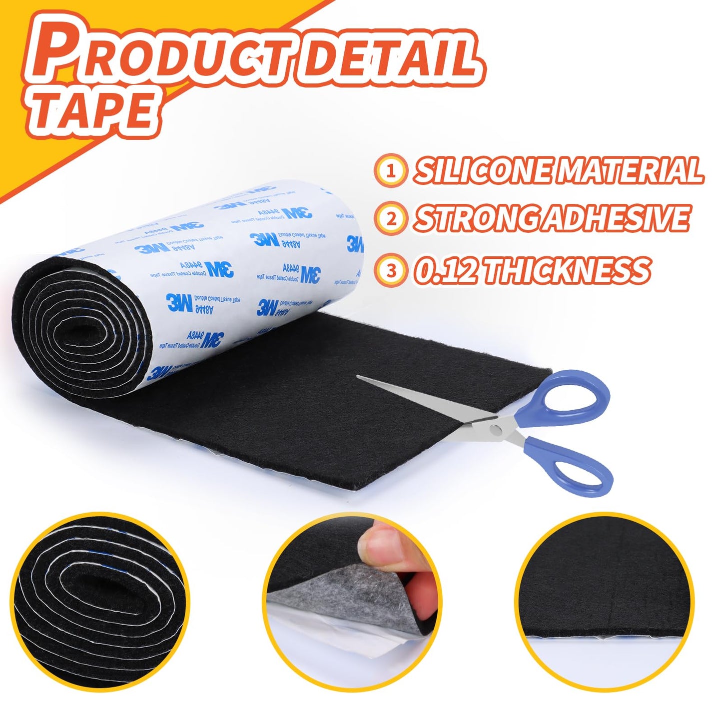 Felt Furniture Pads, Non Slip Self Adhesive Cuttable Felt Tape Black Heavy Duty Felts Strip Roll for Protecting Hardwood Floors Chair Wall Protector (40 x 5 x 0.12 Inch)