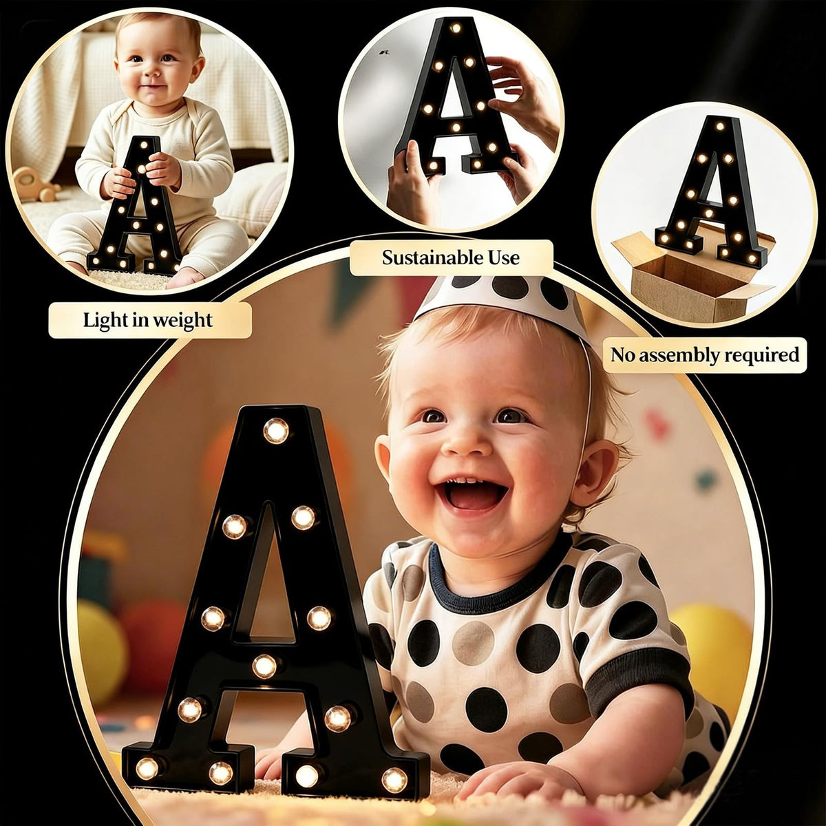 Light Up Black Alphabet Marquee Letters Sign LED Marquee Number Lights Sign for Night Light Home Bar Christmas Lamp Birthday Party Wedding Decoration T