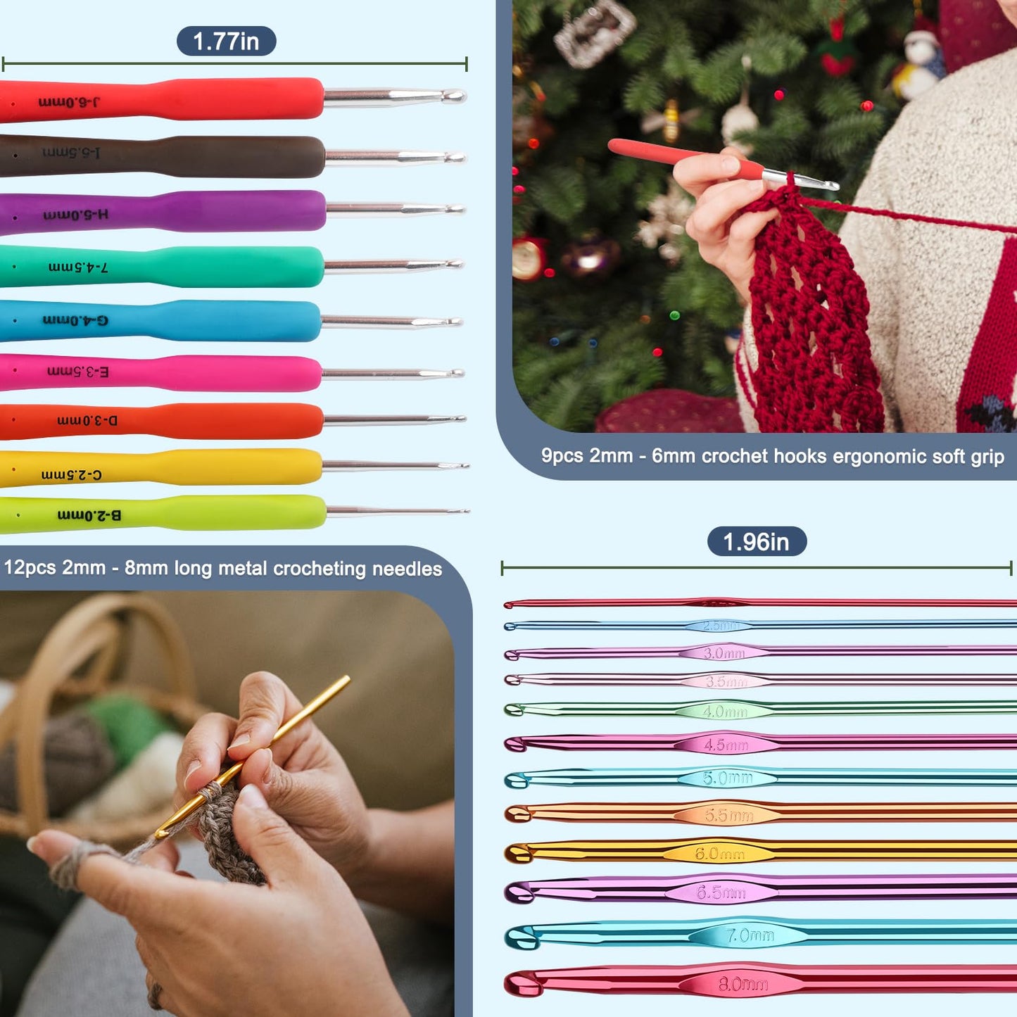 99-Piece Crochet Hooks Set, Crochet Hook Kit with Storage Case, Ergonomic Knitting Needles Weave Yarn Kits DIY Hand Knitting Craft Art Tools for Knitting Hat, Bag, Socks, Scarf and Sweaters