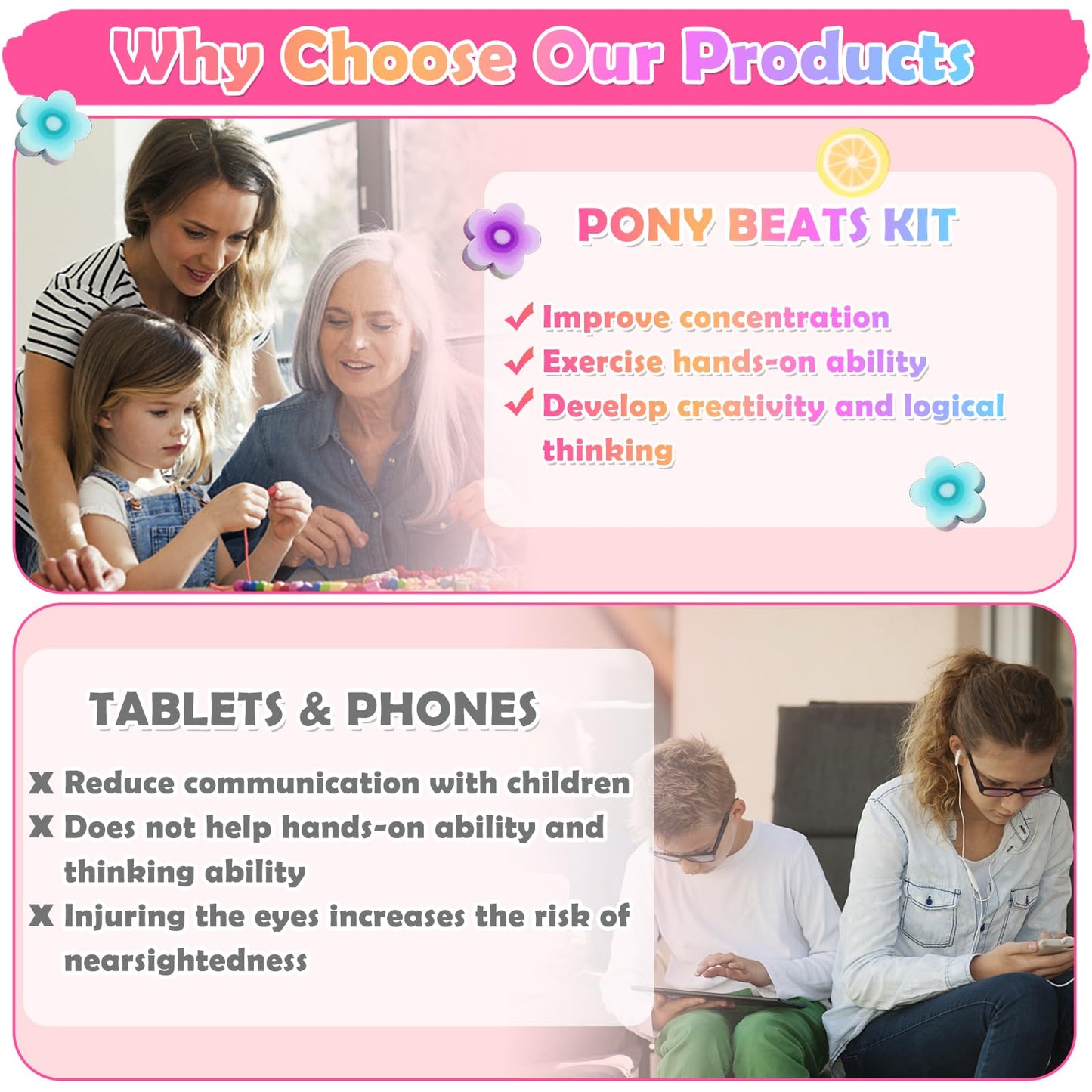 Bead Bracelet Making Kit, Bead Kits for Bracelets Making with Pony Beads, Polymer Fruit Clay Beads, Charm Beads, Letter Beads for Bracelets and Jewelry Making