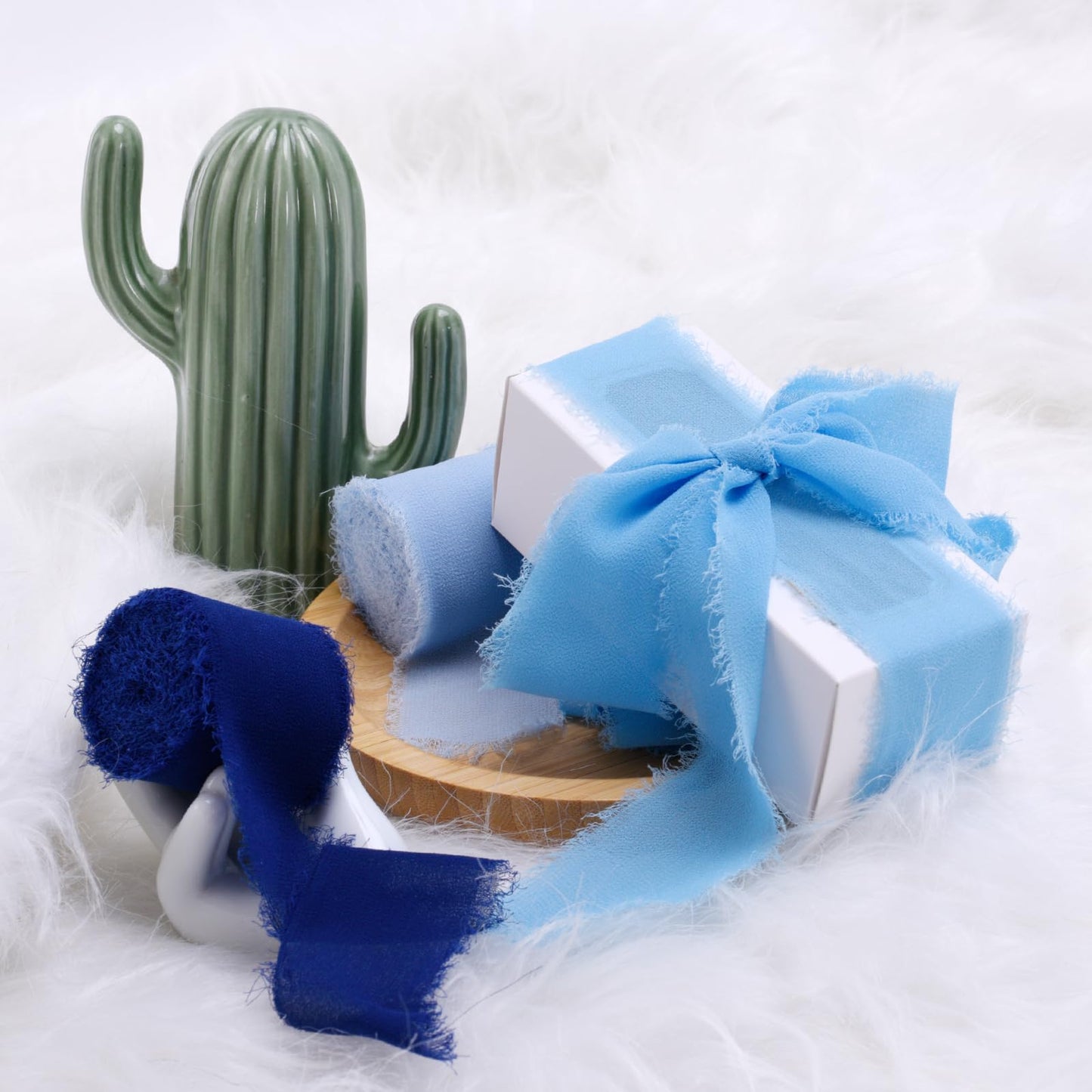 3 Rolls Chiffon Silk Ribbon-1.5 inches* 21 Yards Chiffon Ribbon Rolls, Flower Wrapping Chiffon Ribbon Set for Wedding Bouquets,Christmas Gift, DIY Crafts,Ribbon Hair Ties (Gradient Blue)