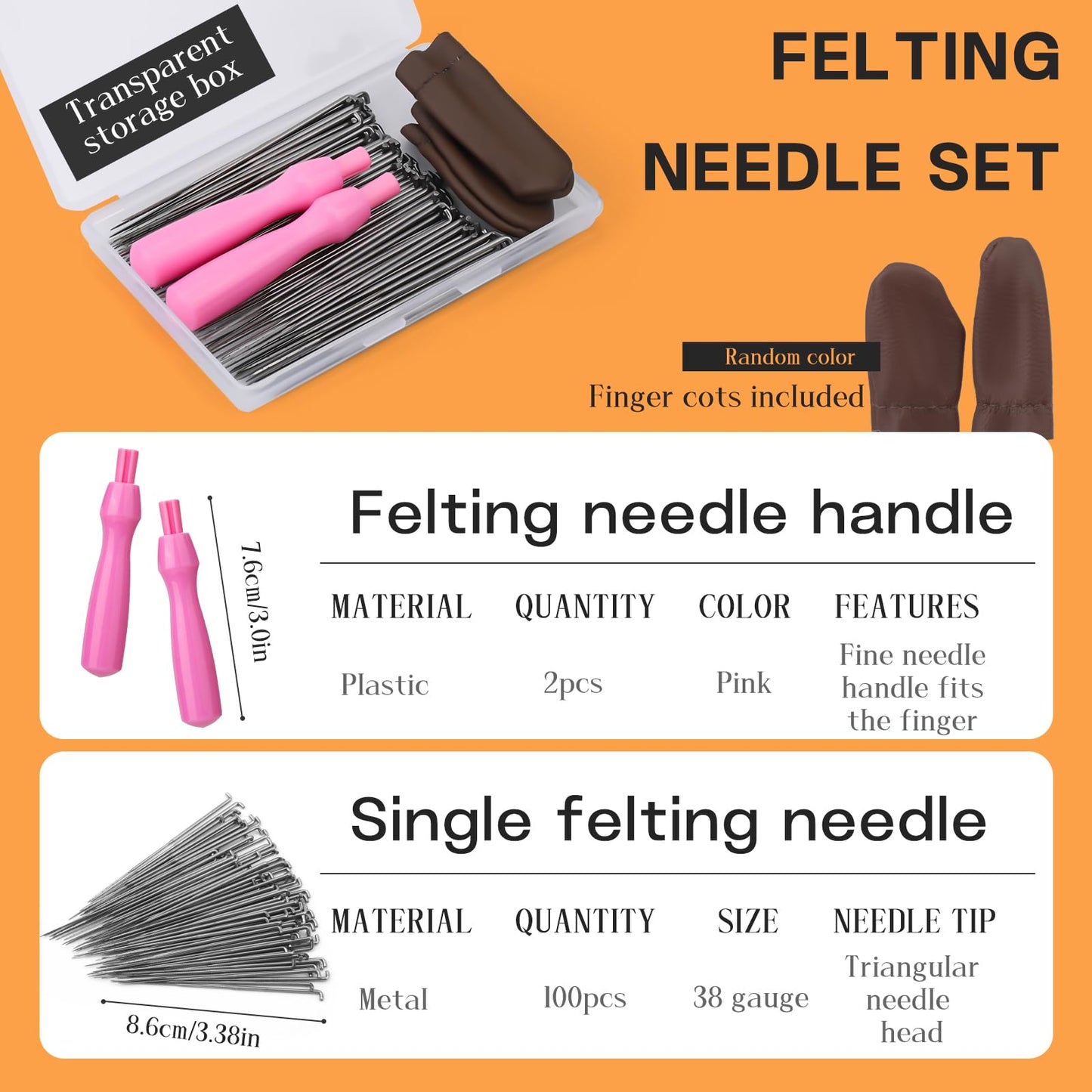 Needle Felting Needles, 100Pcs Wool Felting Needles, Needle Felting Tools Set with 2 Single Wooden Handle Storage Box Fingercots for Wool Projects(M)